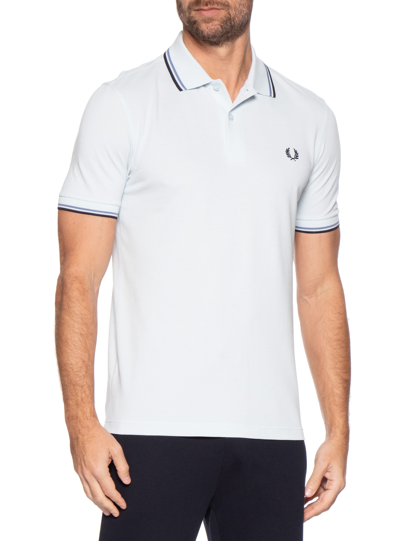 Polo Masculina Twin Tipped Regular Fit Em Piquet De Algodão Azul Fred Perry