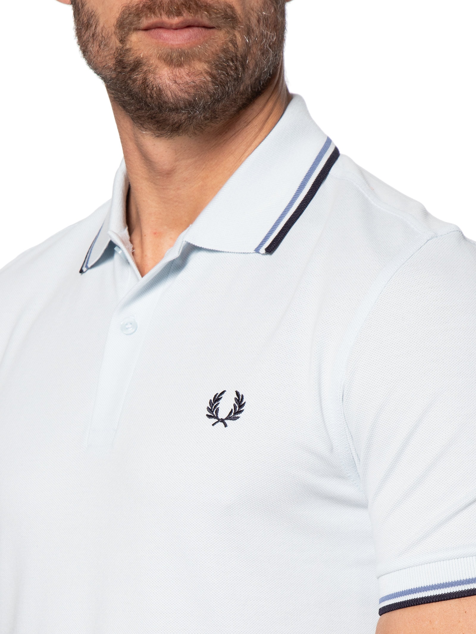Polo Masculina Twin Tipped Regular Fit Em Piquet De Algodão Azul Fred Perry