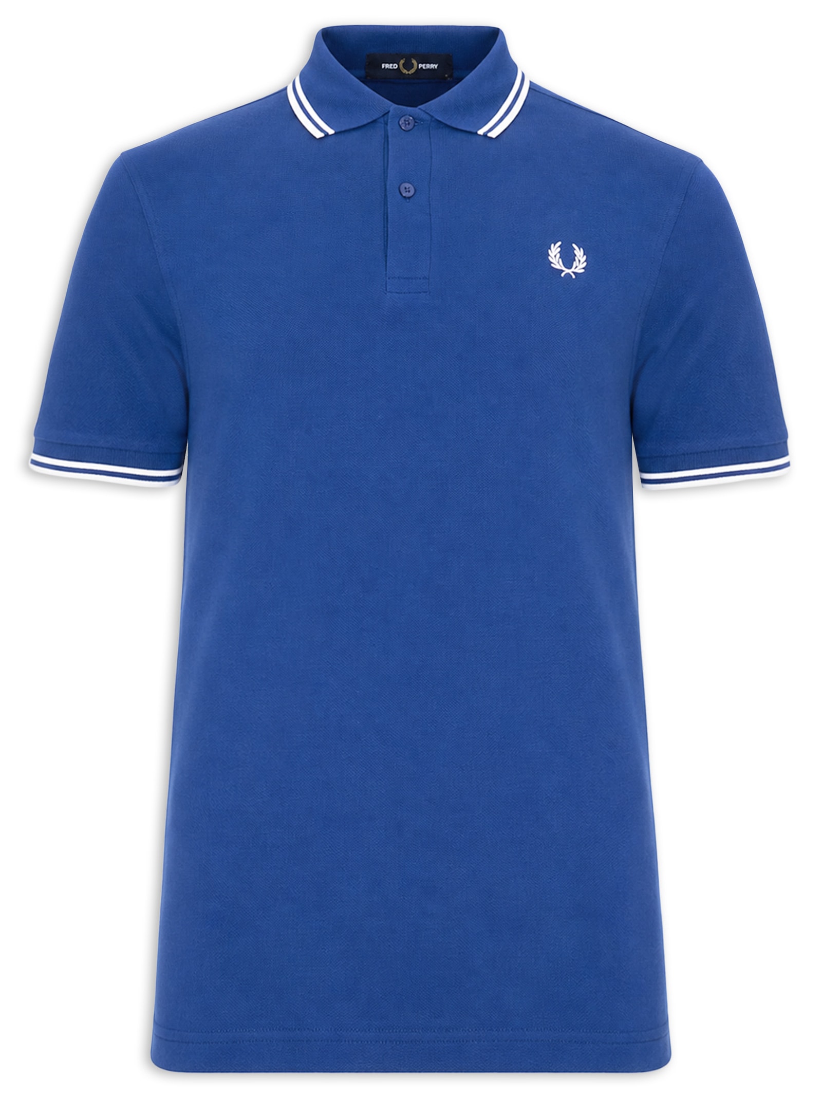 Polo Masculina Twin Tipped Regular Fit Em Piquet De Algodão Azul Fred Perry
