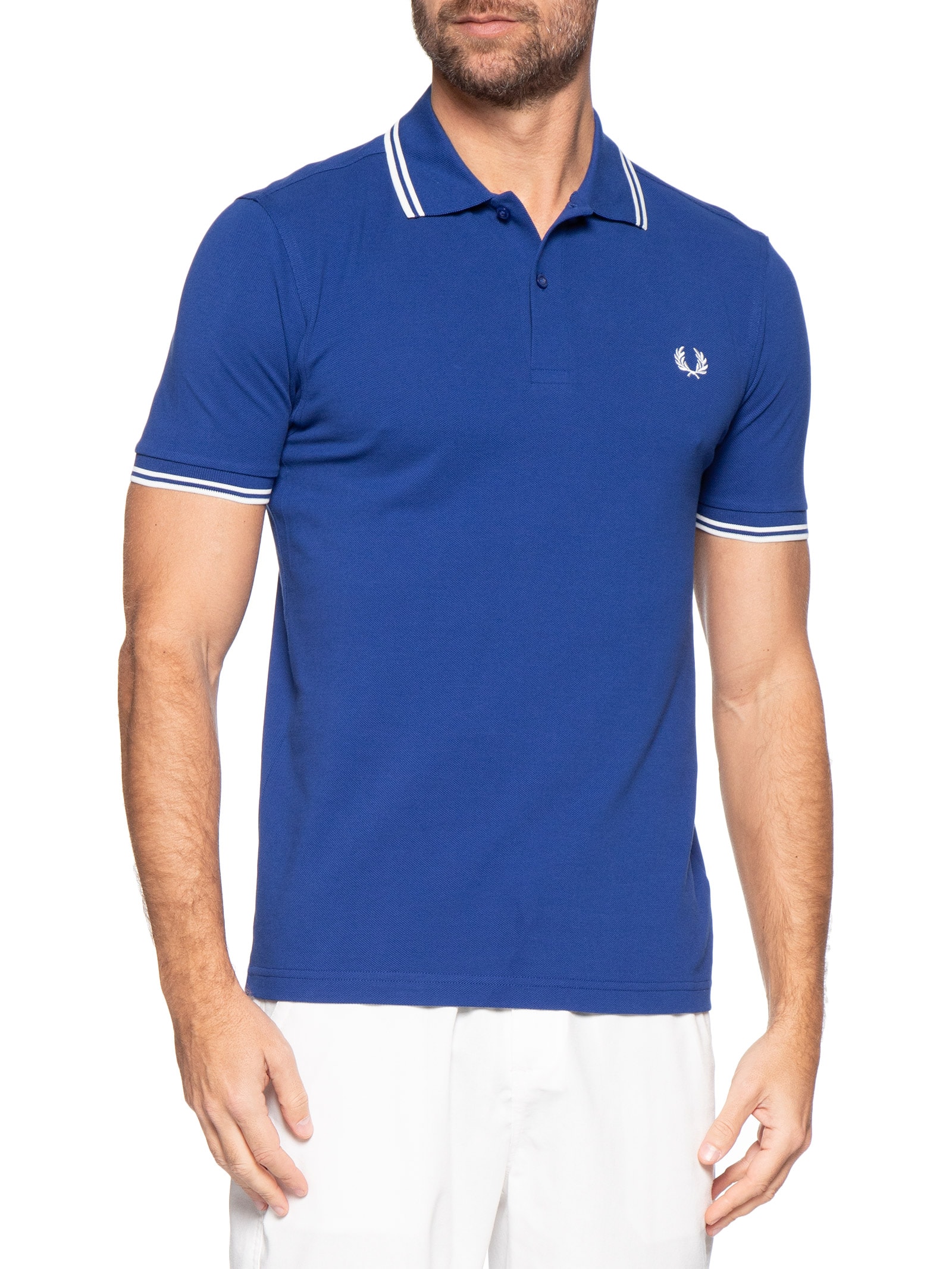 Polo Masculina Twin Tipped Regular Fit Em Piquet De Algodão Azul Fred Perry