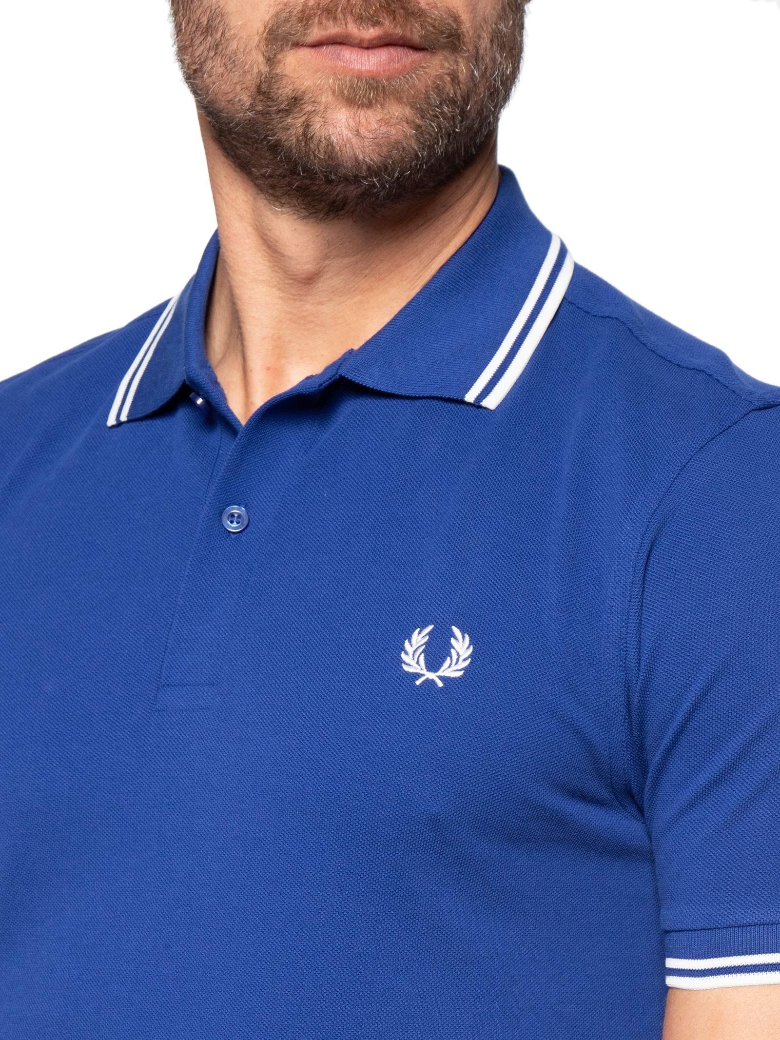 Polo Masculina Twin Tipped Regular Fit Em Piquet De Algodão Azul Fred Perry