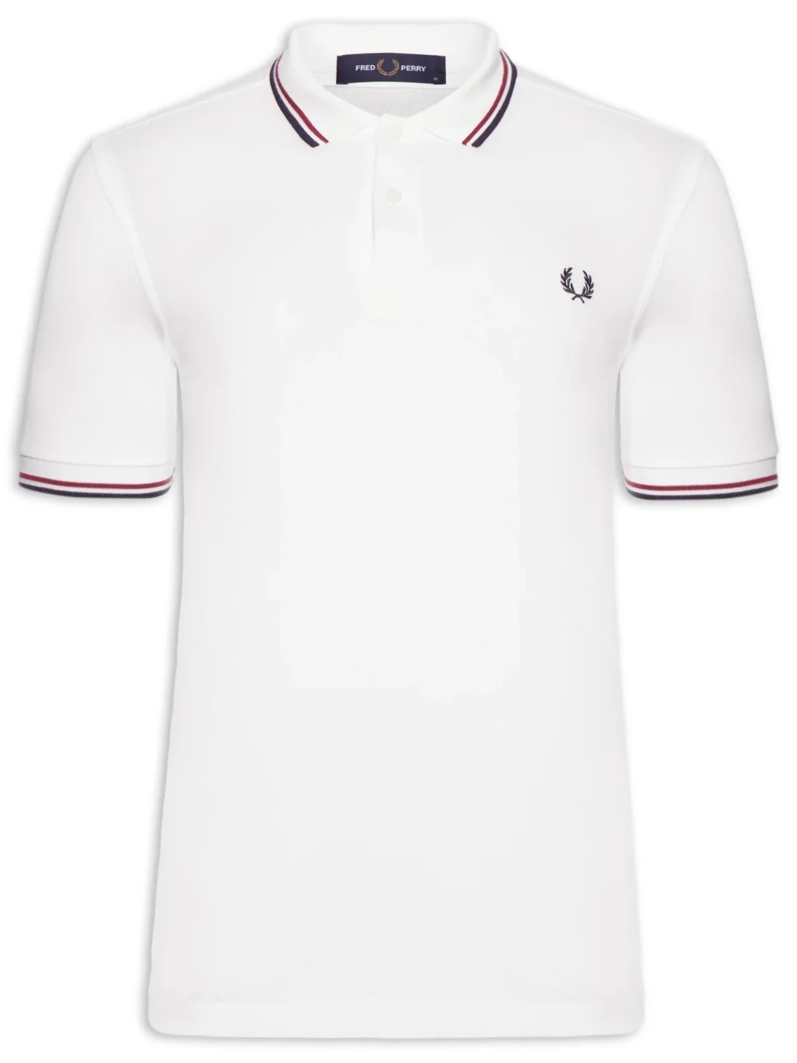 Polo Masculina Twin Tipped Regular Fit Em Piquet De Algodão Branco Fred Perry