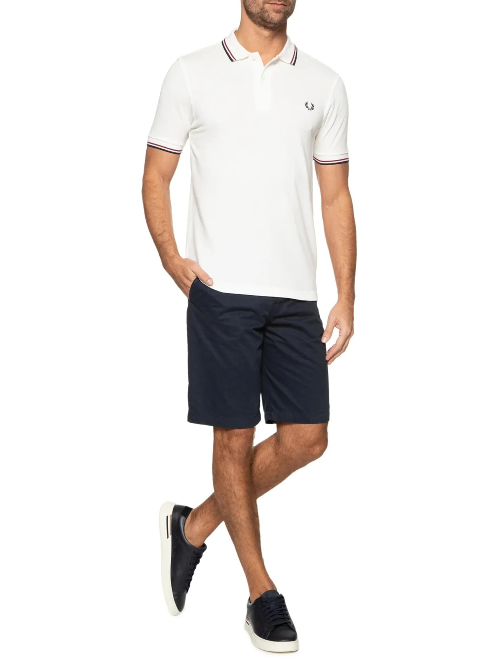 Polo Masculina Twin Tipped Regular Fit Em Piquet De Algodão Branco Fred Perry