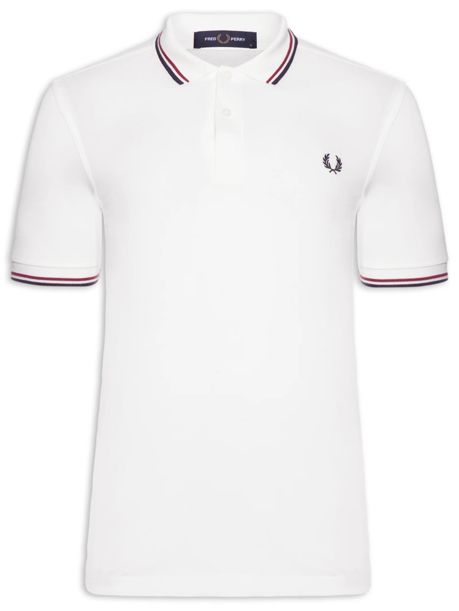 Polo Masculina Twin Tipped Regular Fit Em Piquet De Algodão Branco Fred Perry