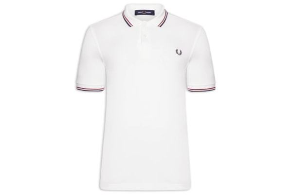 Polo Masculina Twin Tipped Regular Fit Em Piquet De Algodão - Branco