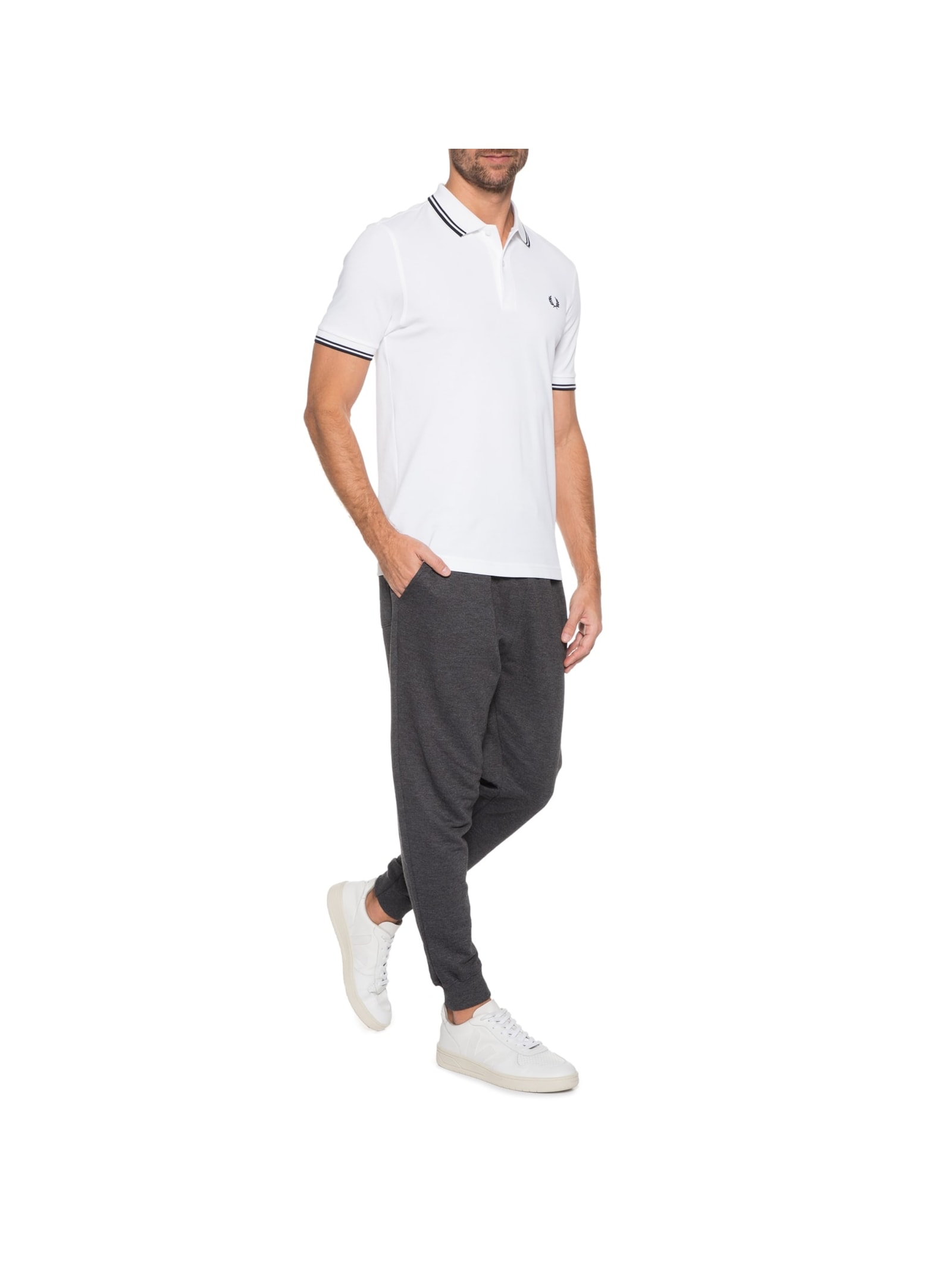 Polo Masculina Twin Tipped Regular Fit Em Piquet De Algodão Branco Fred Perry