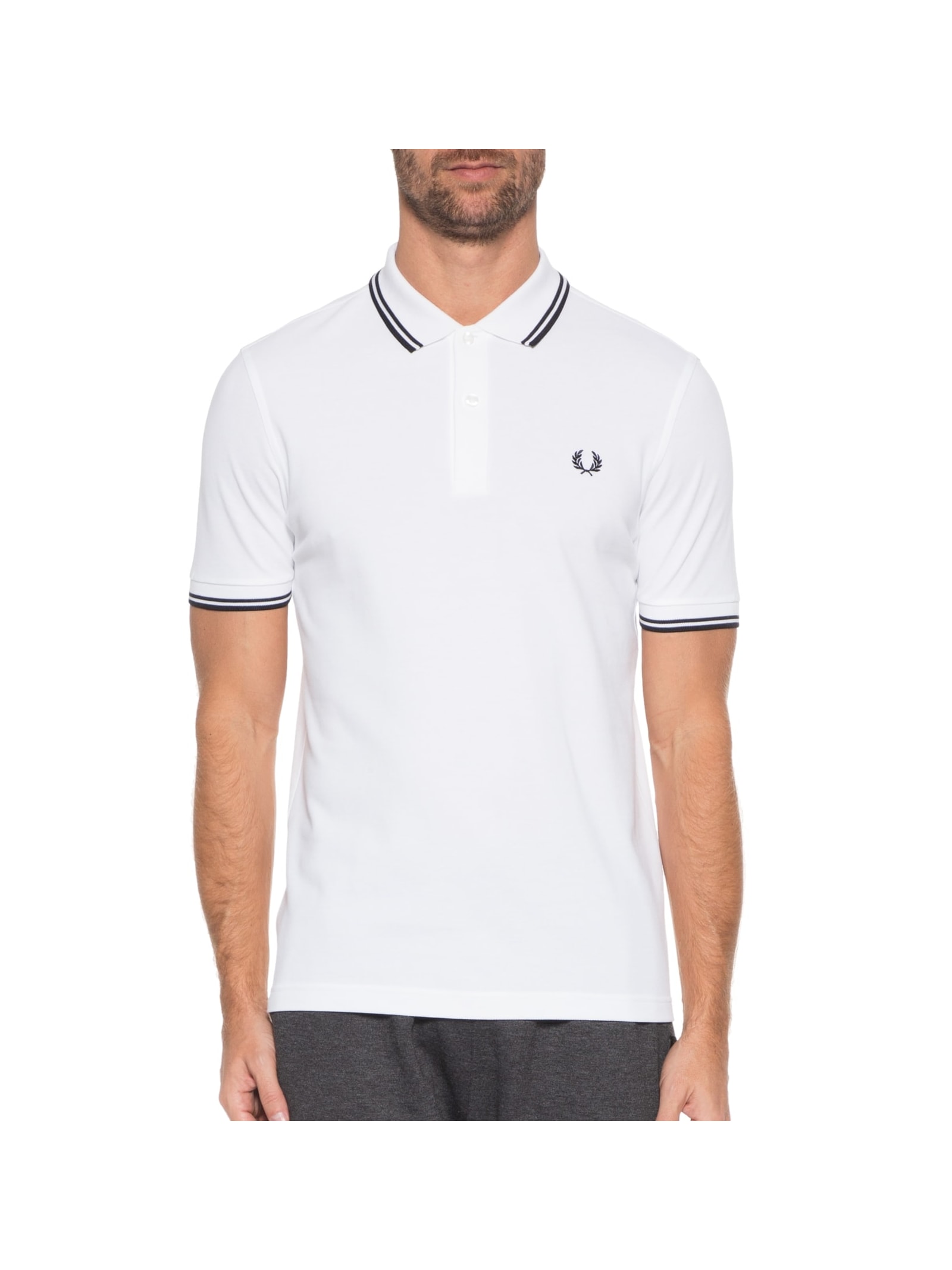 Polo Masculina Twin Tipped Regular Fit Em Piquet De Algodão Branco Fred Perry