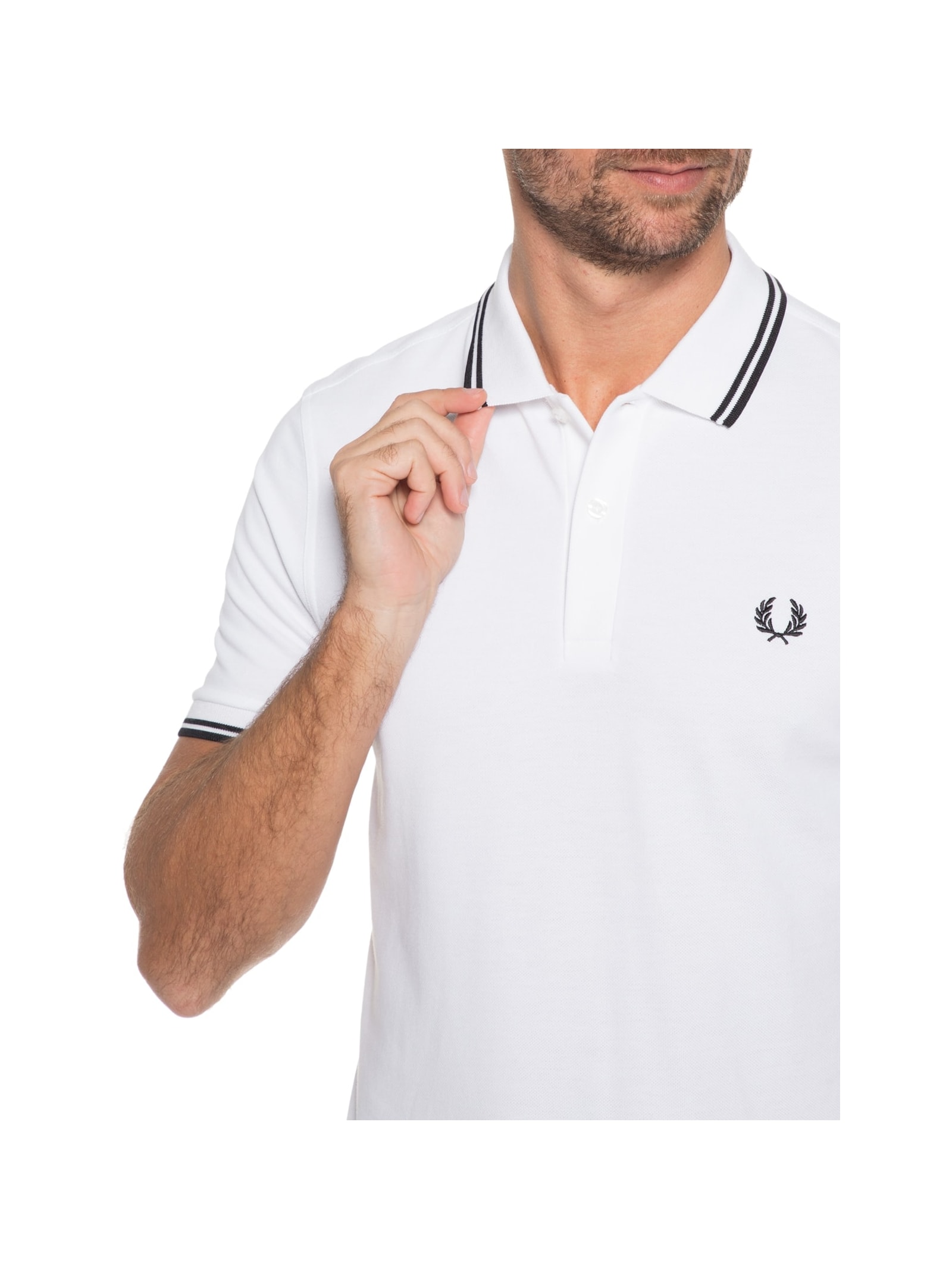 Polo Masculina Twin Tipped Regular Fit Em Piquet De Algodão Branco Fred Perry