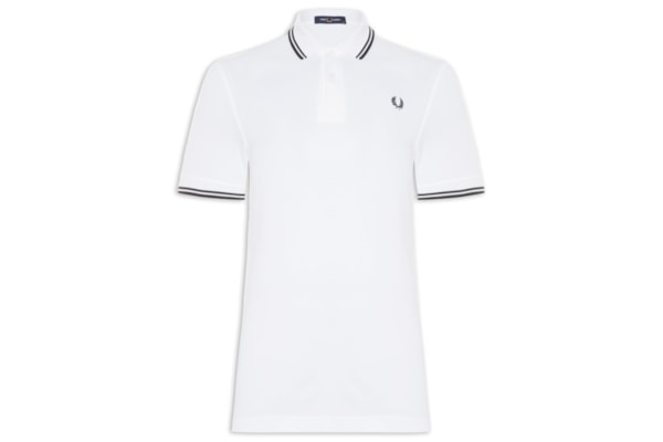 Polo Masculina Twin Tipped Regular Fit Em Piquet De Algodão - Branco