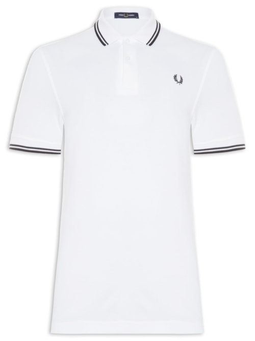 Polo Masculina Twin Tipped Regular Fit Em Piquet De Algodão - Branco