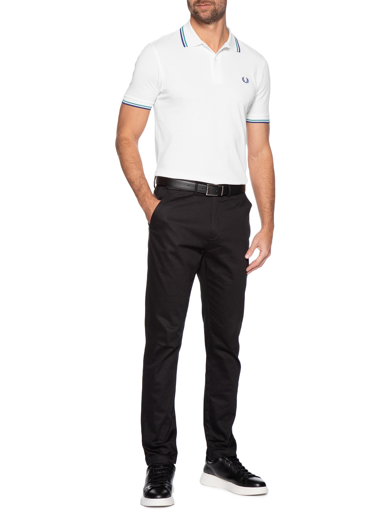 Polo Masculina Twin Tipped Regular Fit Em Piquet De Algodão Branco Fred Perry