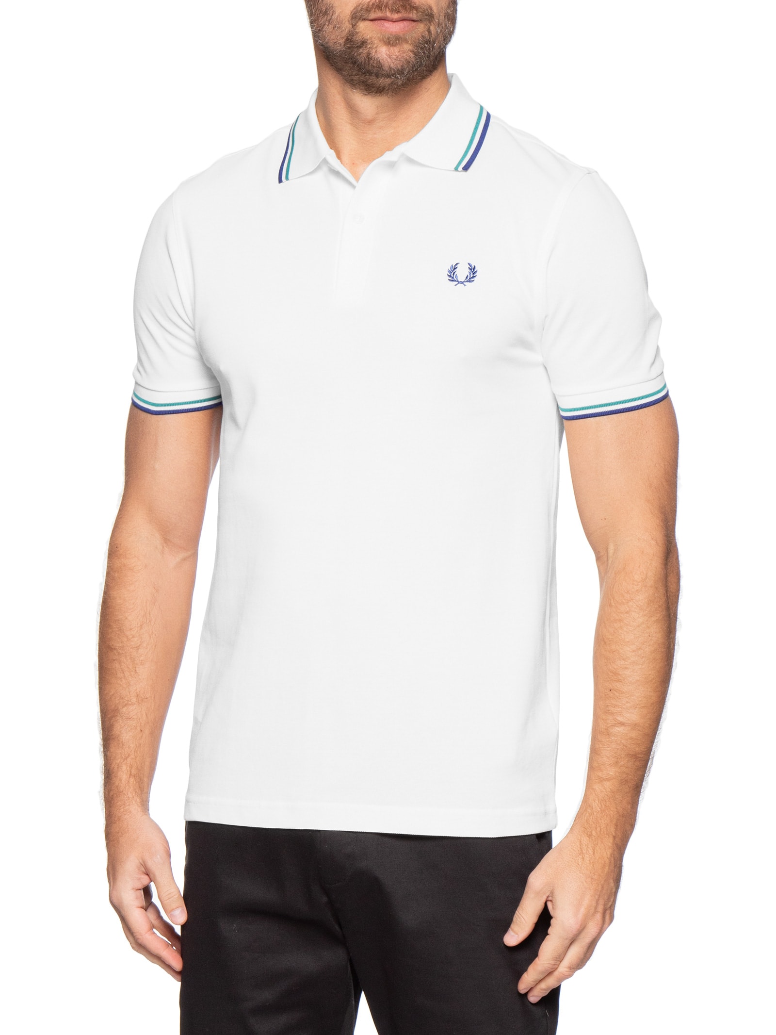 Polo Masculina Twin Tipped Regular Fit Em Piquet De Algodão Branco Fred Perry