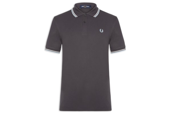 Polo Masculina Twin Tipped Regular Fit Em Piquet De Algodão - Cinza