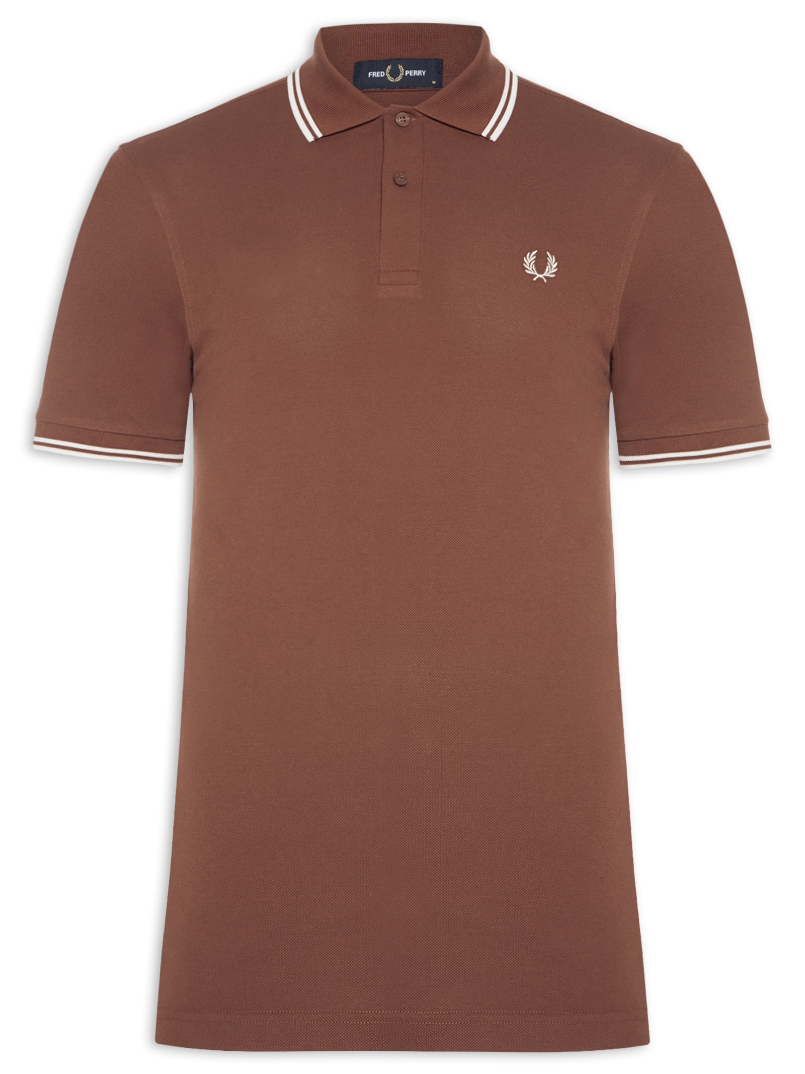 Polo Masculina Twin Tipped Regular Fit Em Piquet de Algodão Marrom Fred Perry