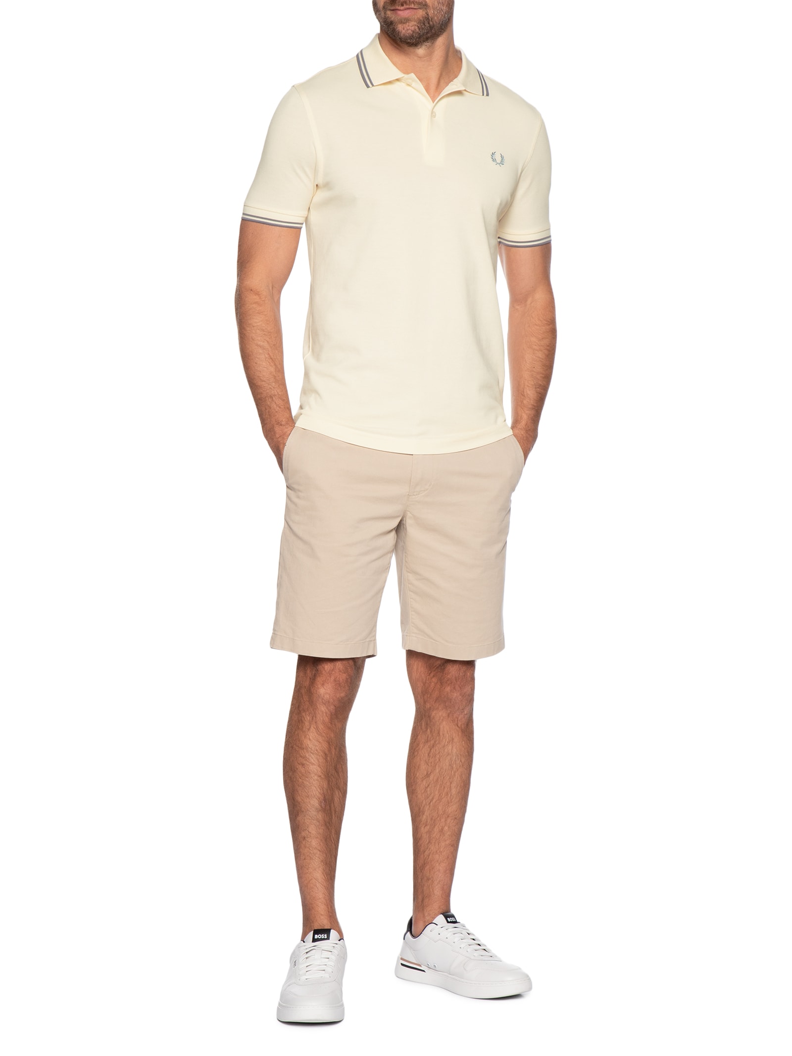 Polo Masculina Twin Tipped Regular Fit Em Piquet De Algodão Off White Fred Perry