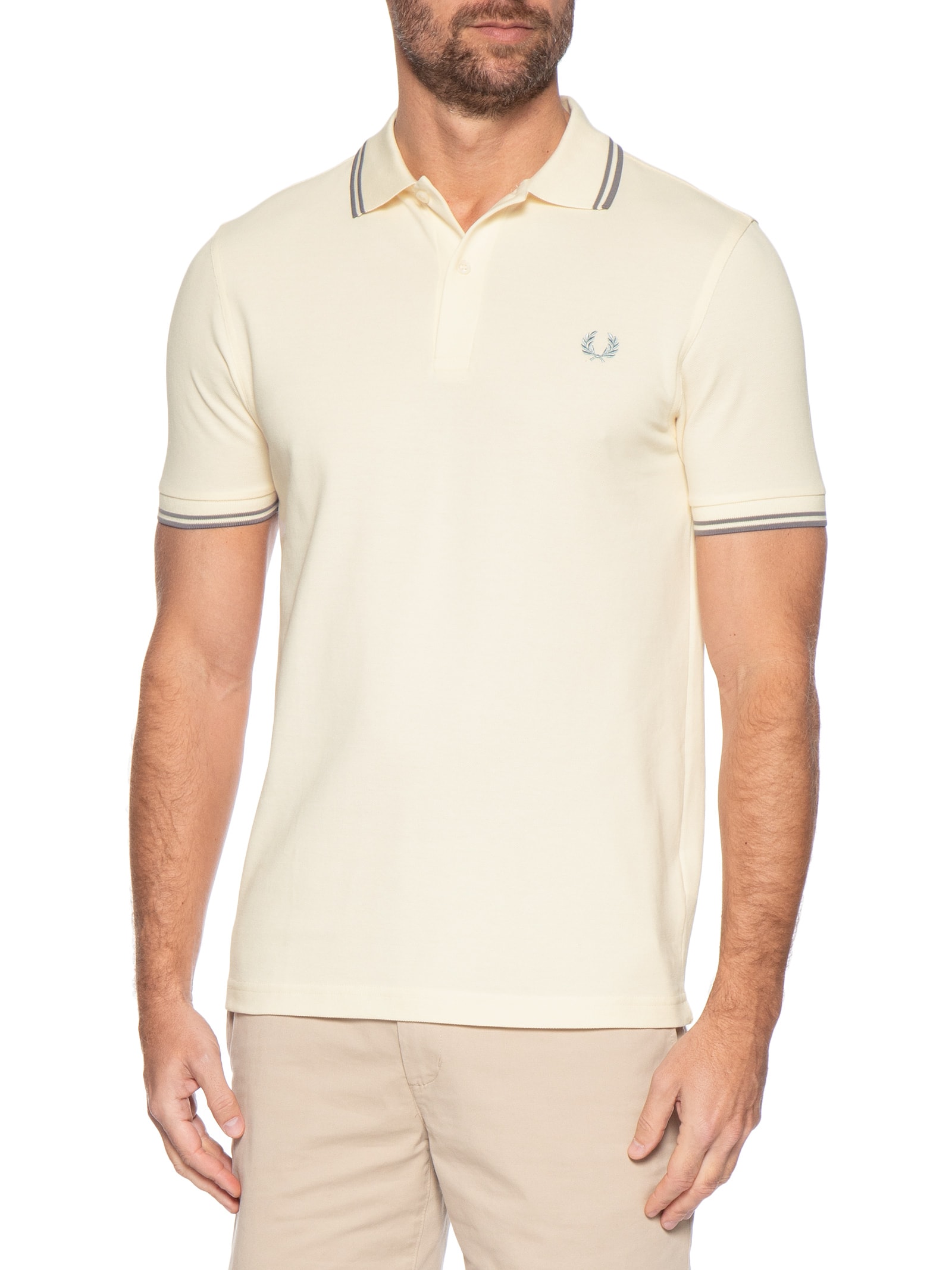 Polo Masculina Twin Tipped Regular Fit Em Piquet De Algodão Off White Fred Perry
