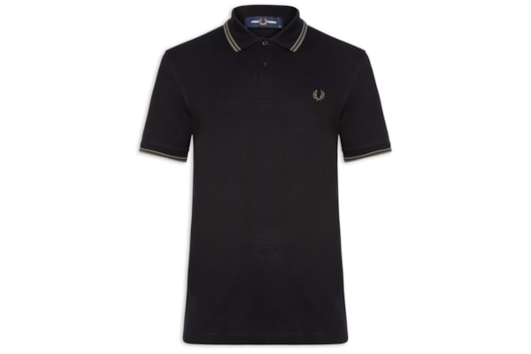 Polo Masculina Twin Tipped Regular Fit Em Piquet De Algodão - Preto