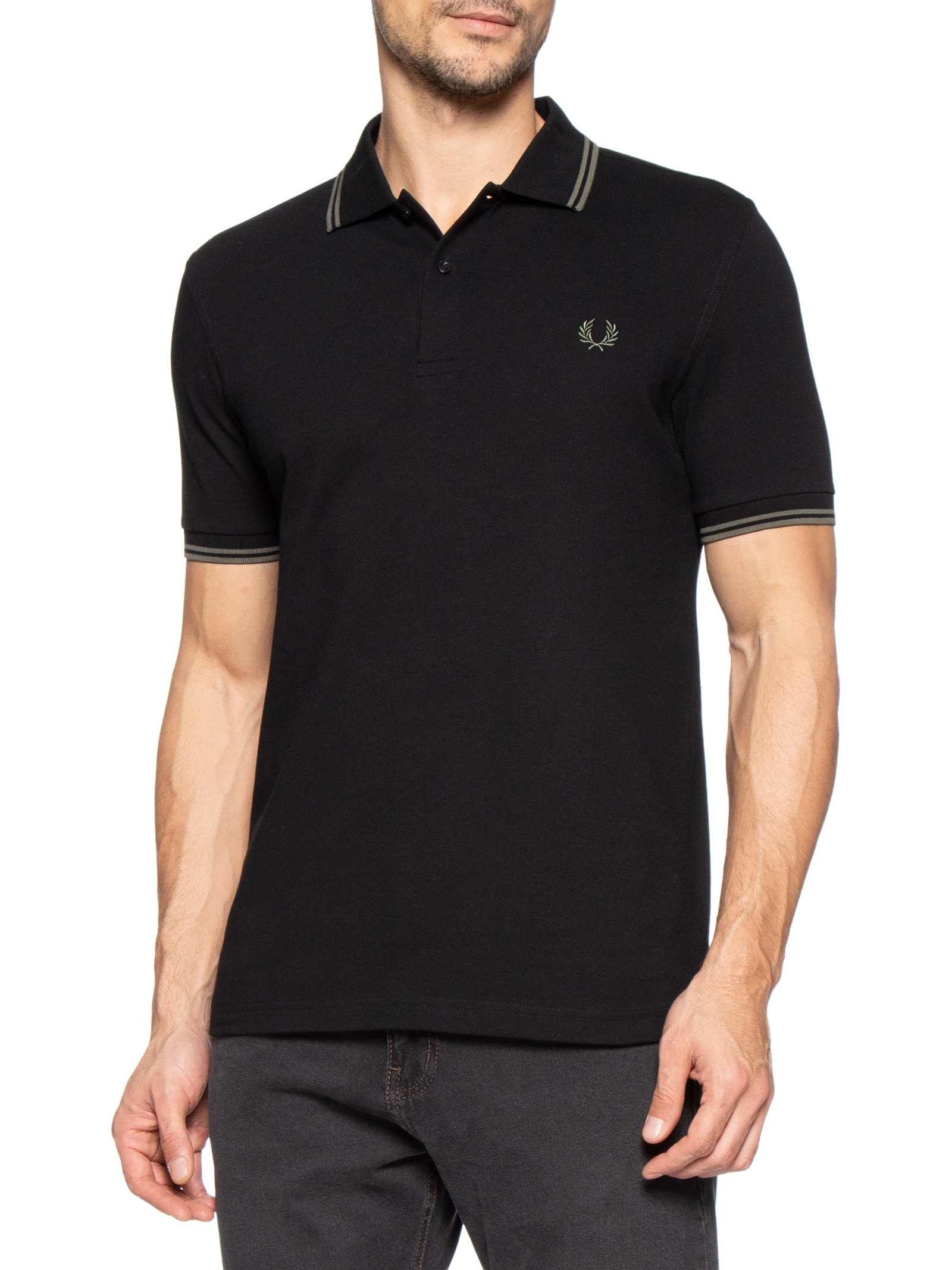 Polo Masculina Twin Tipped Regular Fit Em Piquet De Algodão Preto Fred Perry