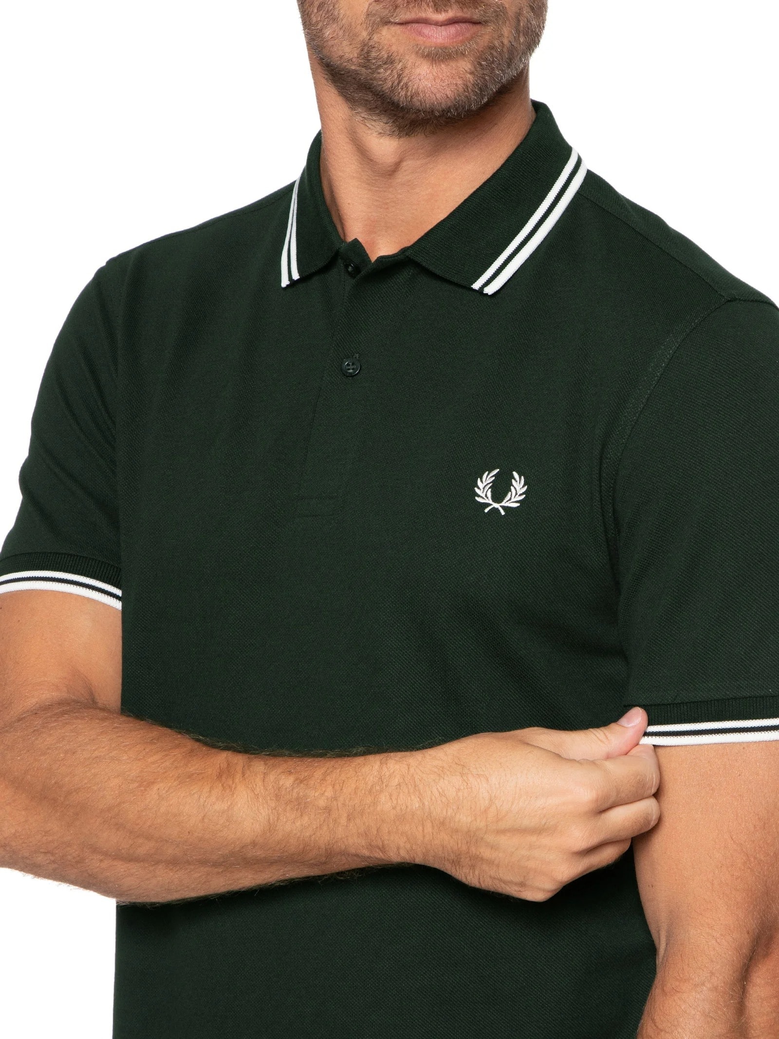 Polo Masculina Twin Tipped Regular Fit Em Piquet De Algodão Verde Fred Perry