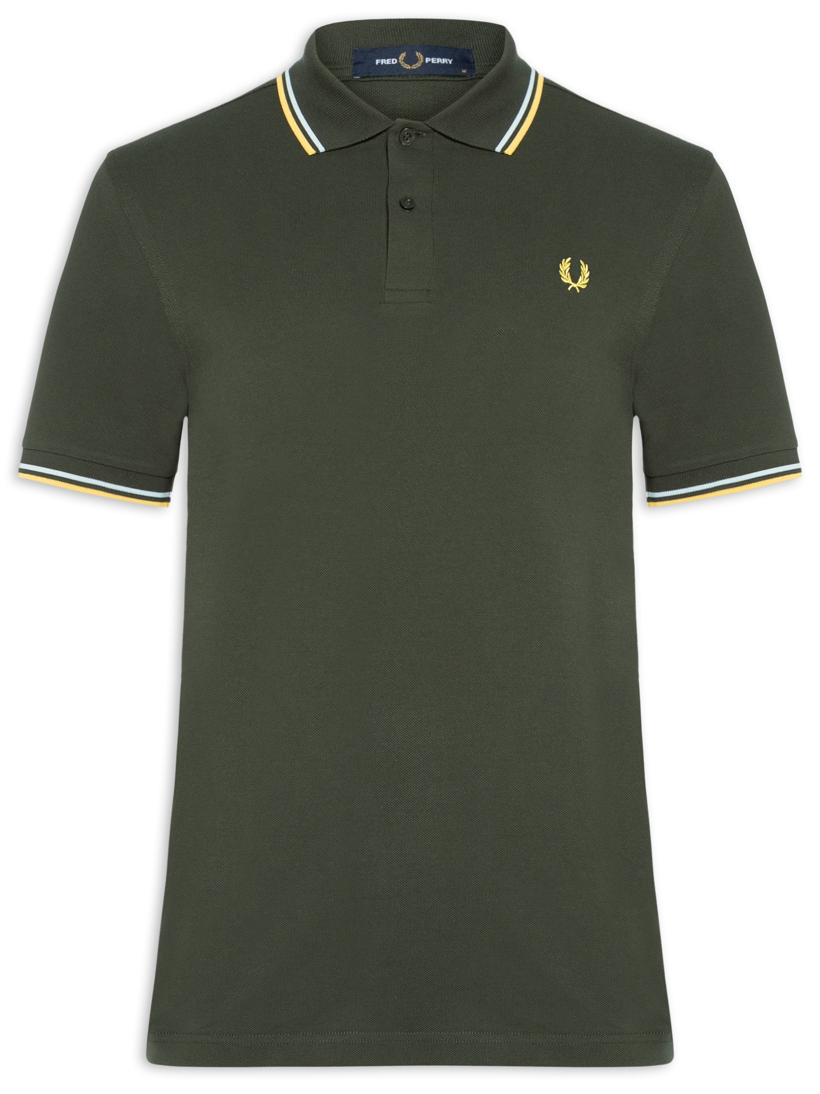 Polo Masculina Twin Tipped Regular Fit Em Piquet De Algodão Verde Fred Perry