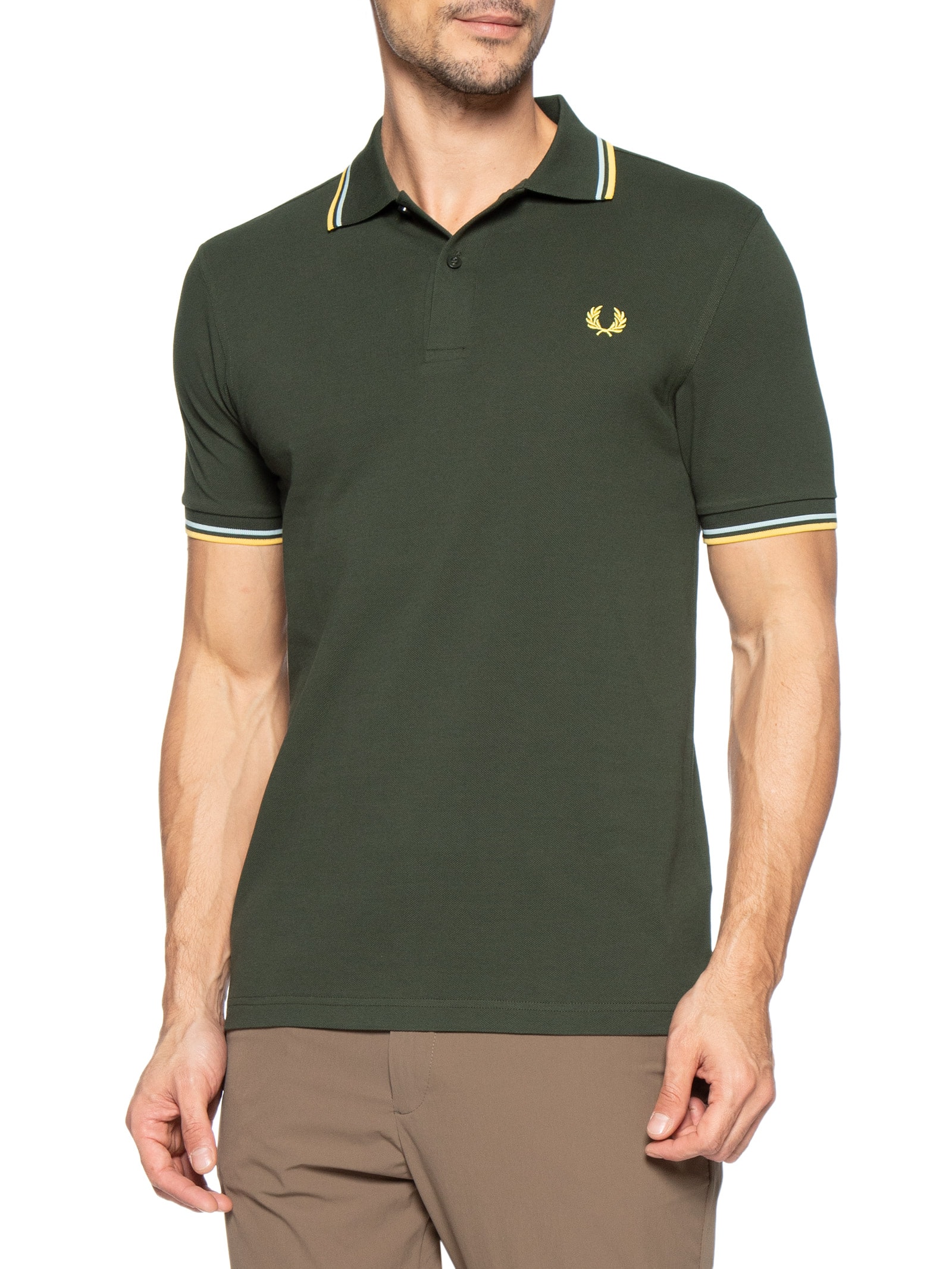 Polo Masculina Twin Tipped Regular Fit Em Piquet De Algodão Verde Fred Perry