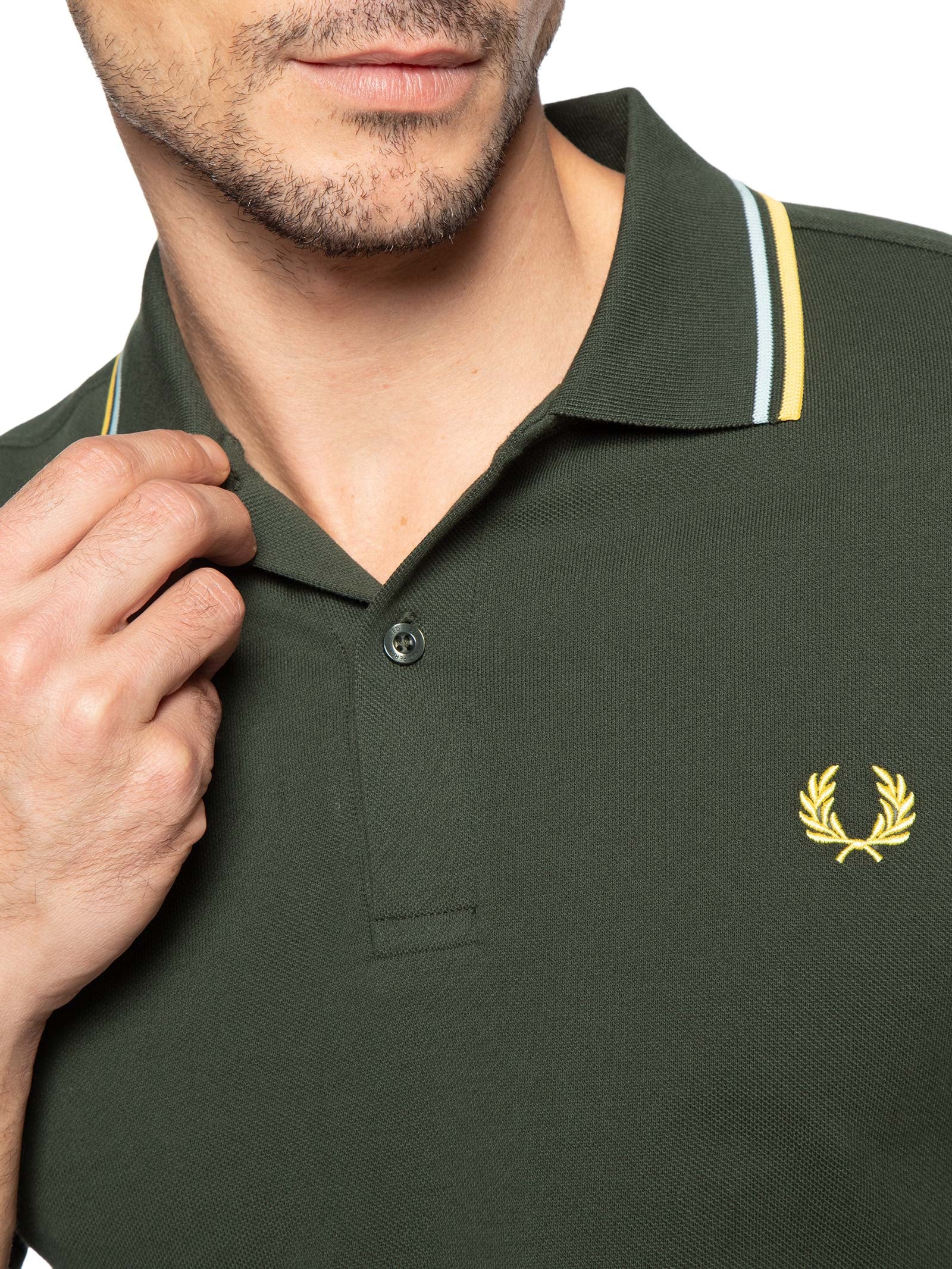Polo Masculina Twin Tipped Regular Fit Em Piquet De Algodão Verde Fred Perry