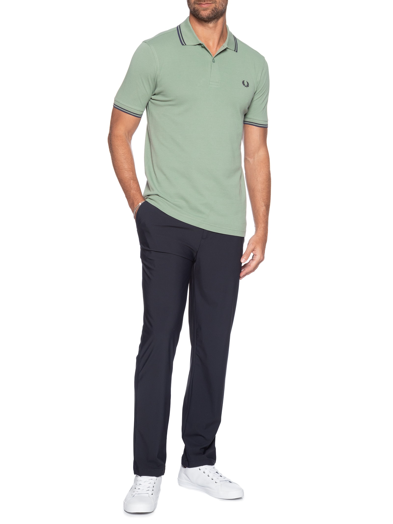 Polo Masculina Twin Tipped Regular Fit Piquet Algodão Azul Fred Perry
