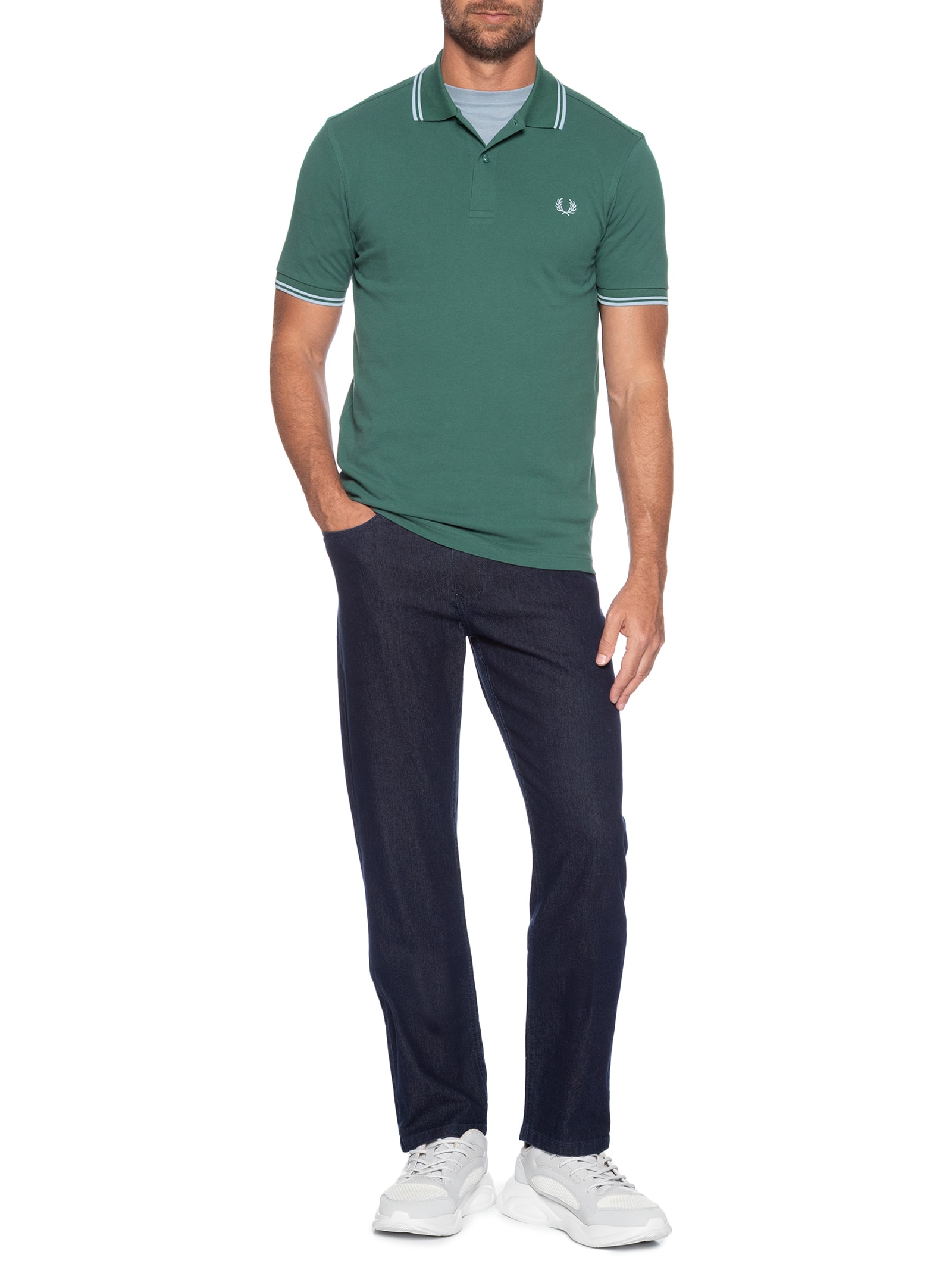Polo Masculina Twin Tipped Regular Fit Piquet Algodão Verde Fred Perry