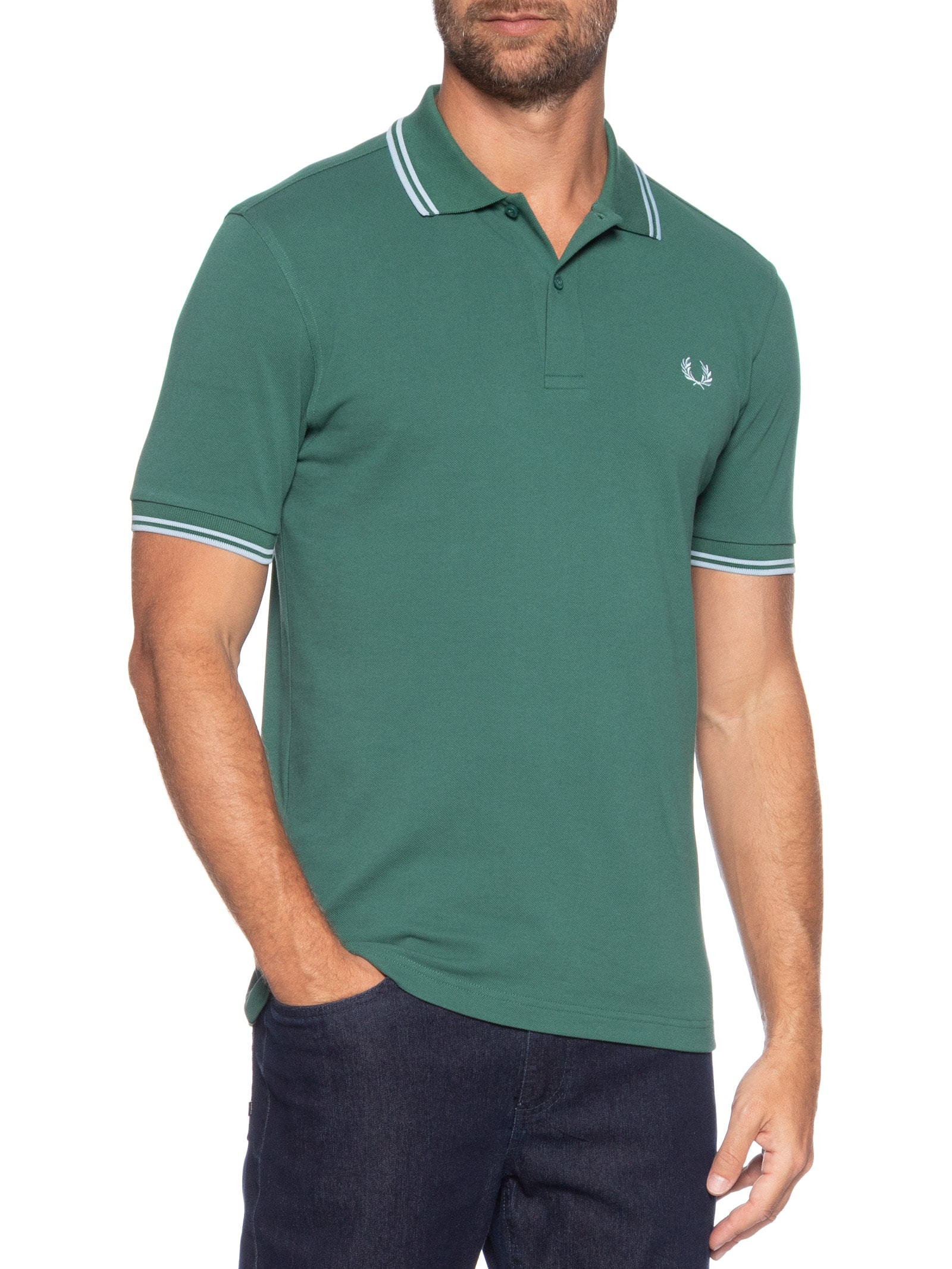 Polo Masculina Twin Tipped Regular Fit Piquet Algodão Verde Fred Perry
