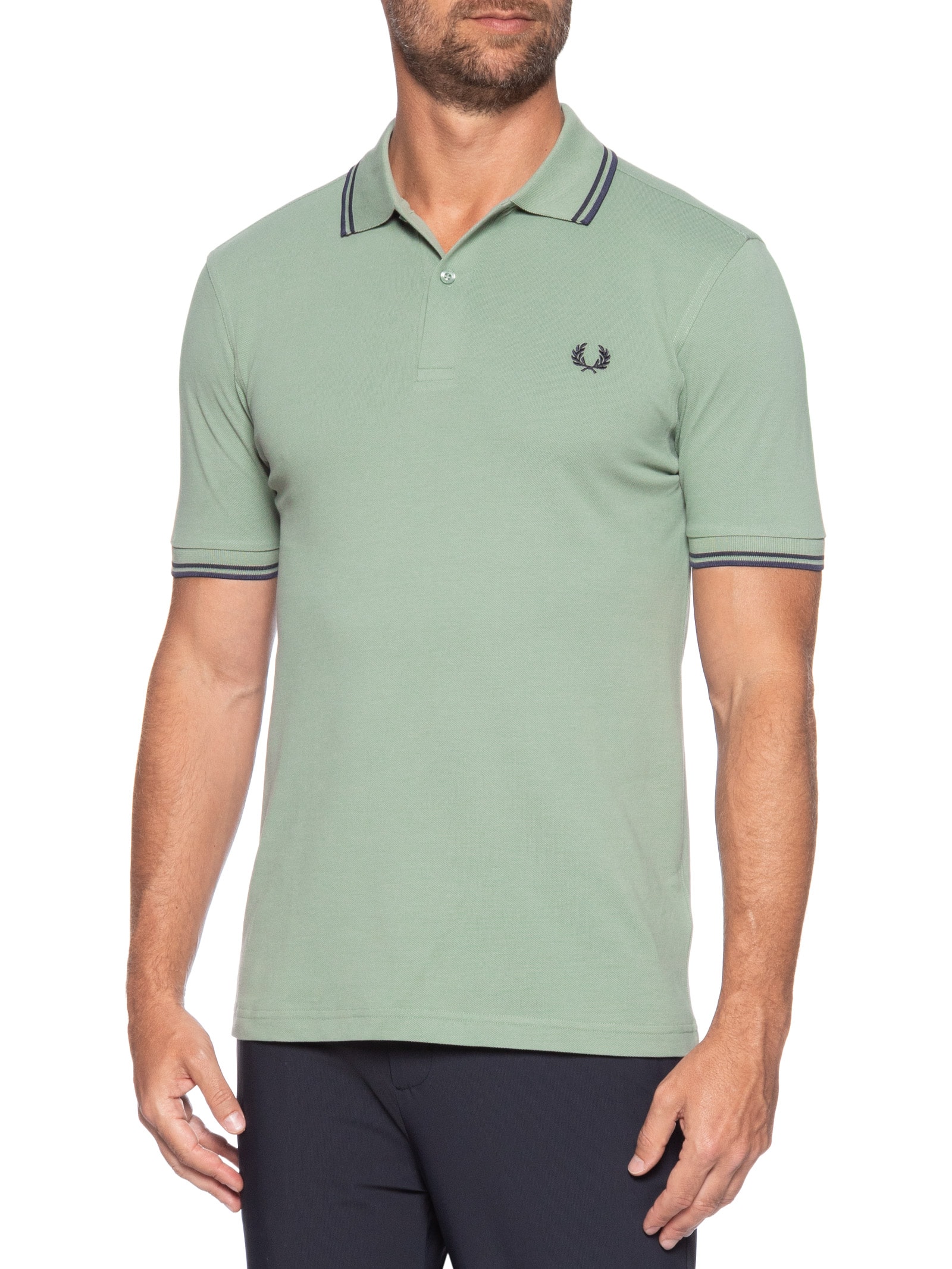 Polo Masculina Twin Tipped Regular Fit Piquet Algodão Verde Fred Perry