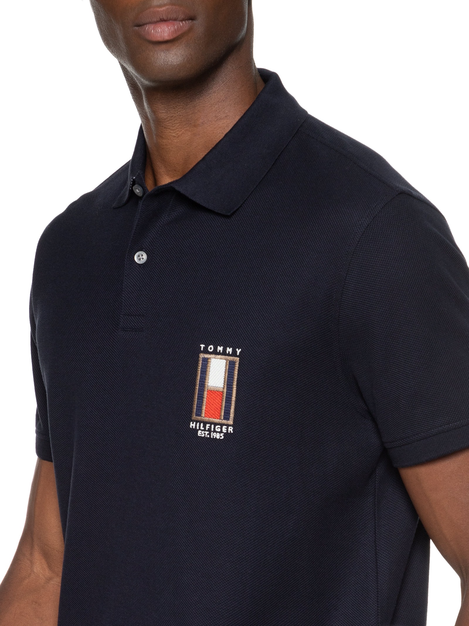 Tommy Hilfiger - Polo Masculina Vertical Flag Regular - Azul