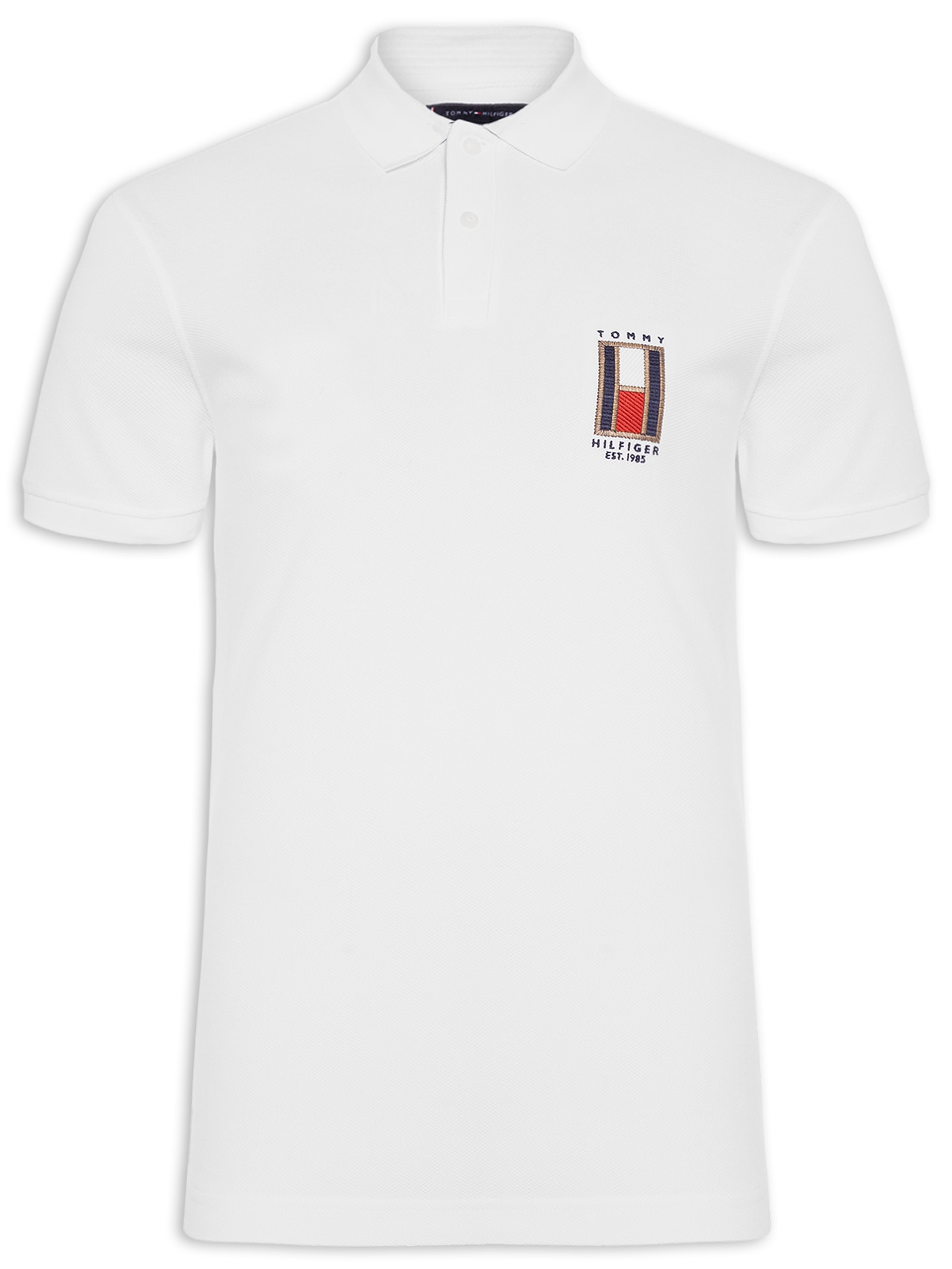 Polo Masculina Vertical Flag Regular Branco Tommy Hilfiger