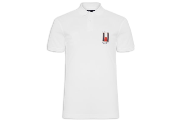 Polo Masculina Vertical Flag Regular - Branco