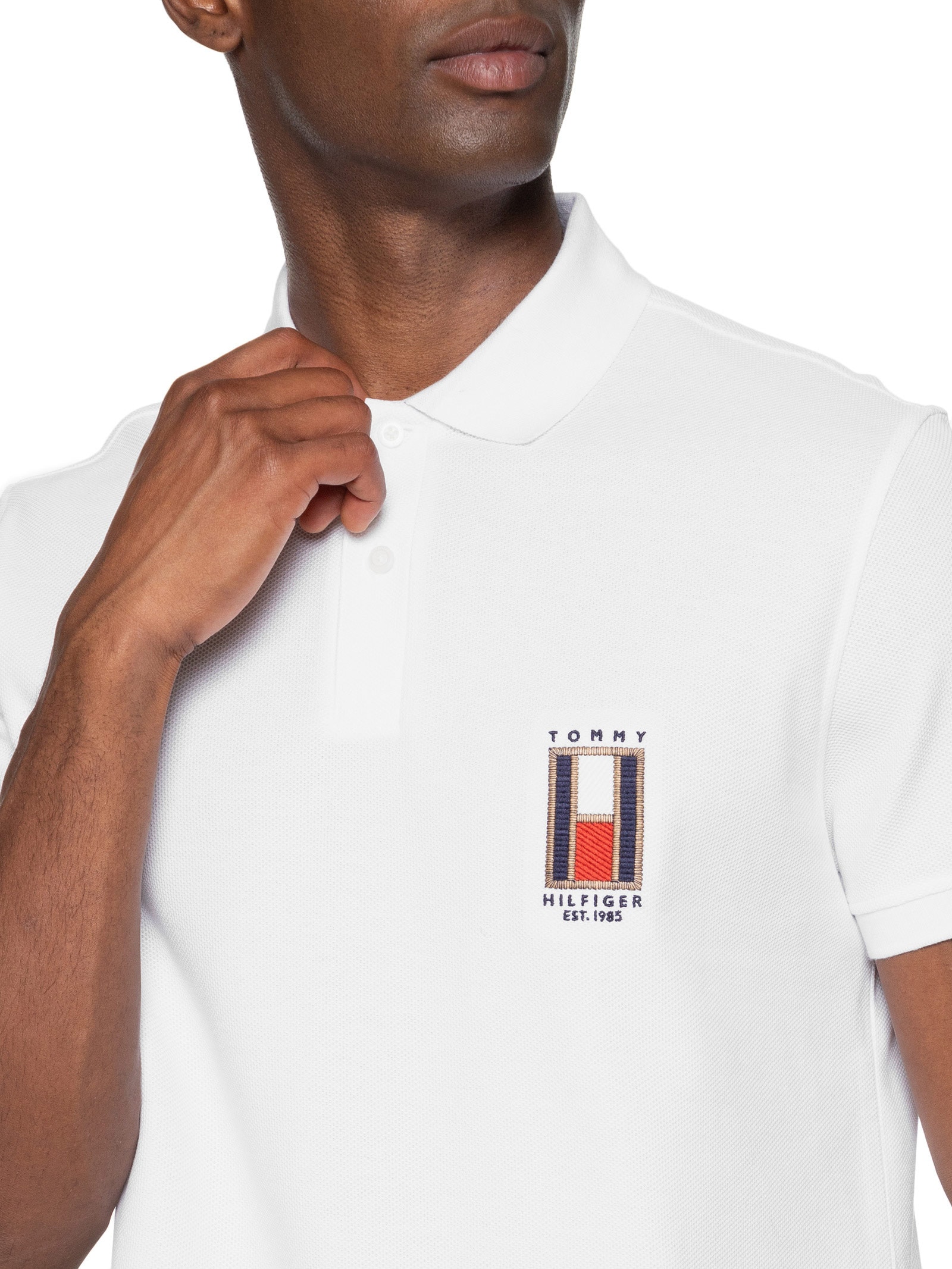 Polo Masculina Vertical Flag Regular Branco Tommy Hilfiger