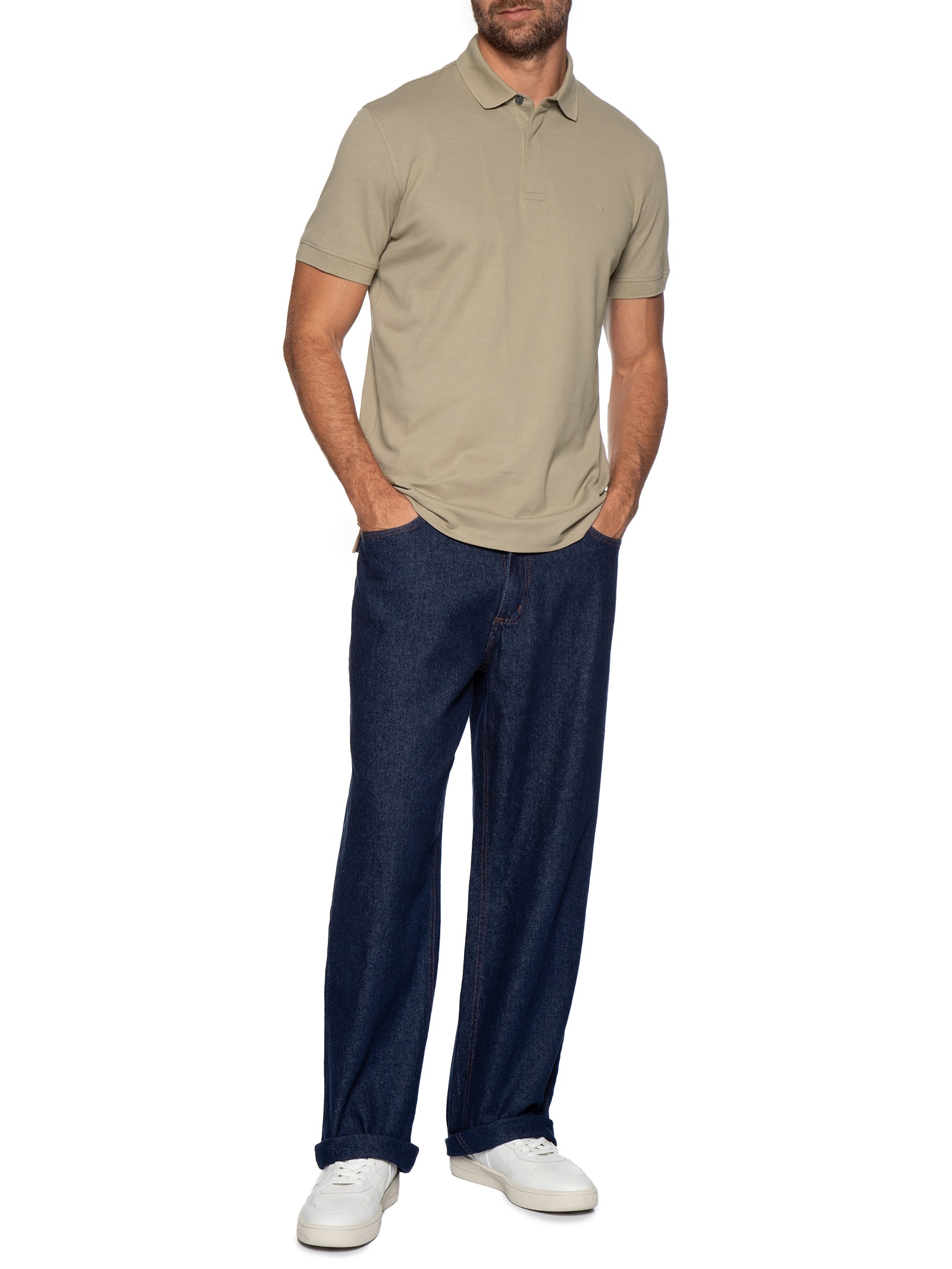 Polo Masculina Vista Coberta Em Piquet Colorfix Bege Aramis