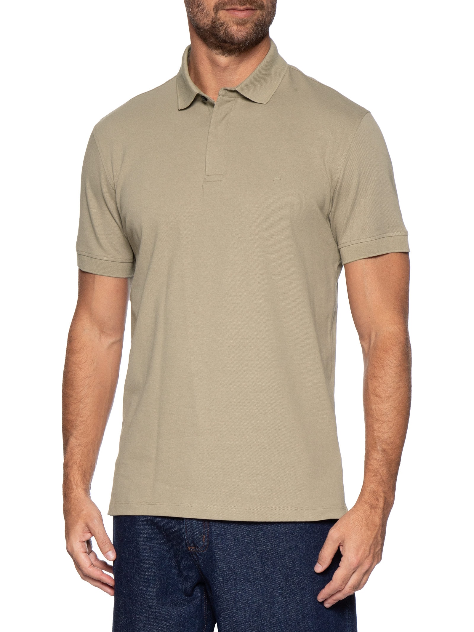 Polo Masculina Vista Coberta Em Piquet Colorfix Bege Aramis