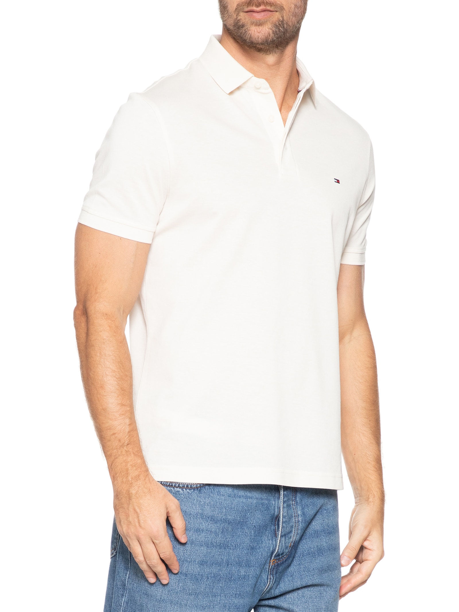 Polo Masculina Vista Coberta Regular Fit Bege Tommy Hilfiger