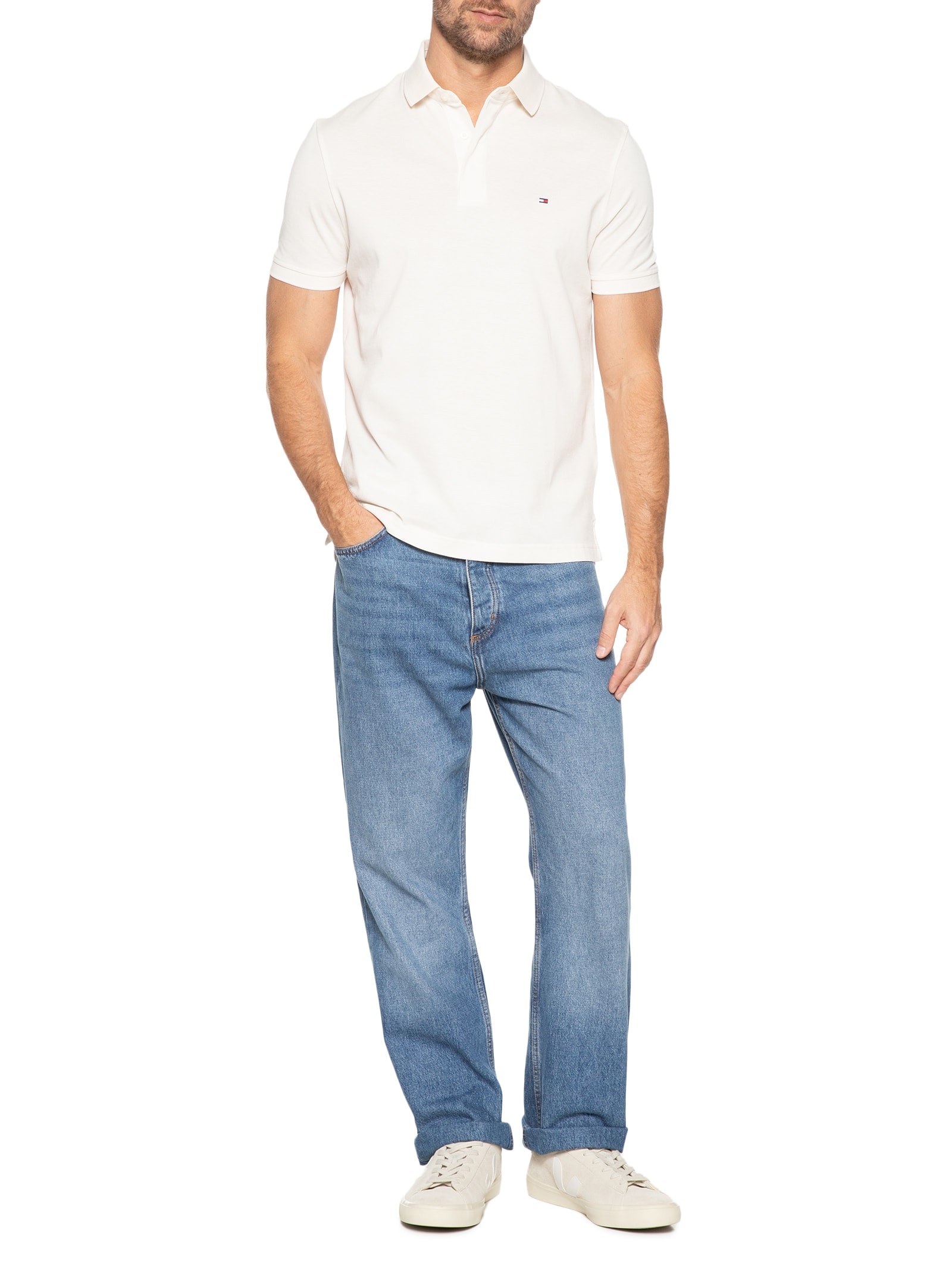 Polo Masculina Vista Coberta Regular Fit Bege Tommy Hilfiger