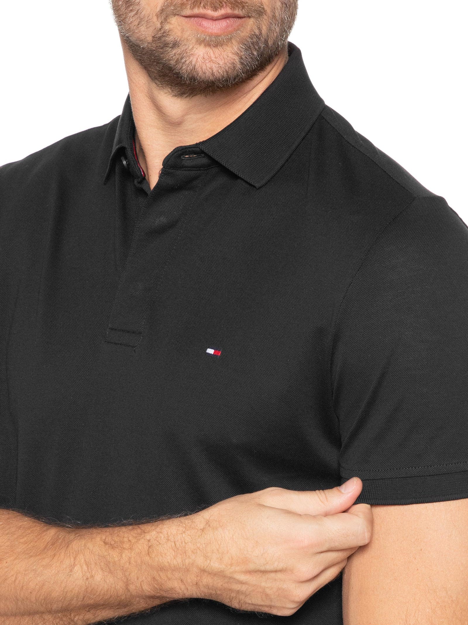 Polo Masculina Vista Coberta Regular Fit Preto Tommy Hilfiger