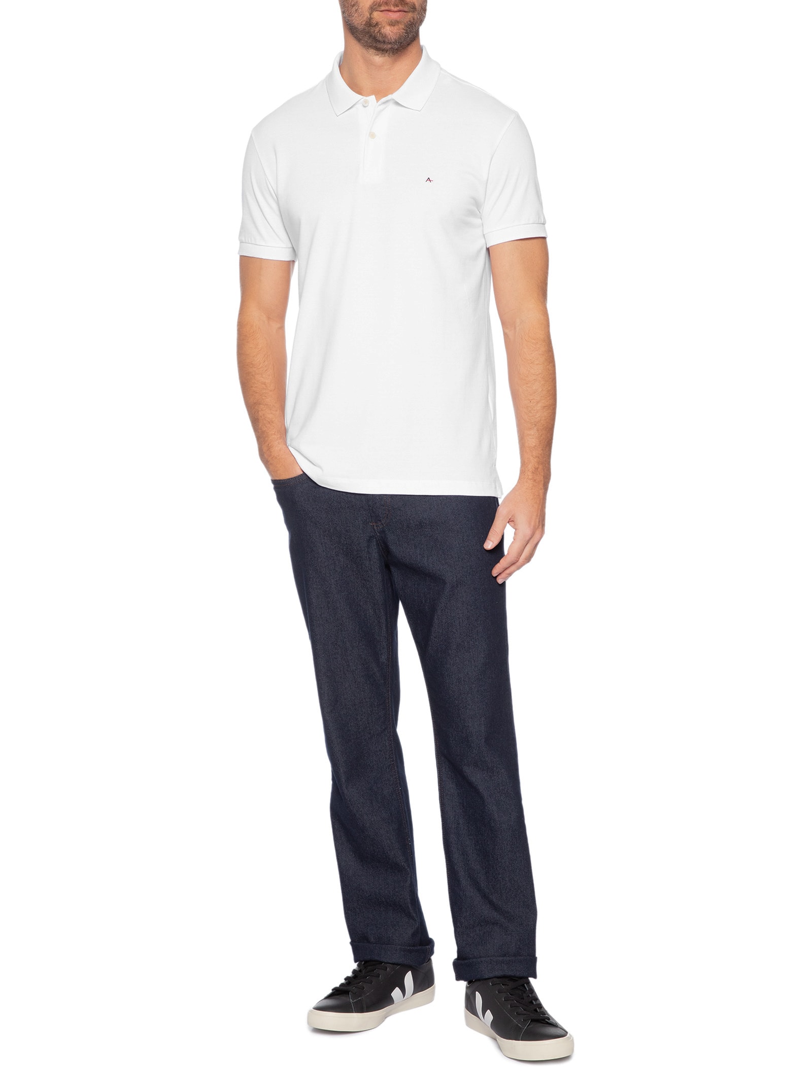 Polo Masculina Vista com Detalhe Interno Branco Aramis