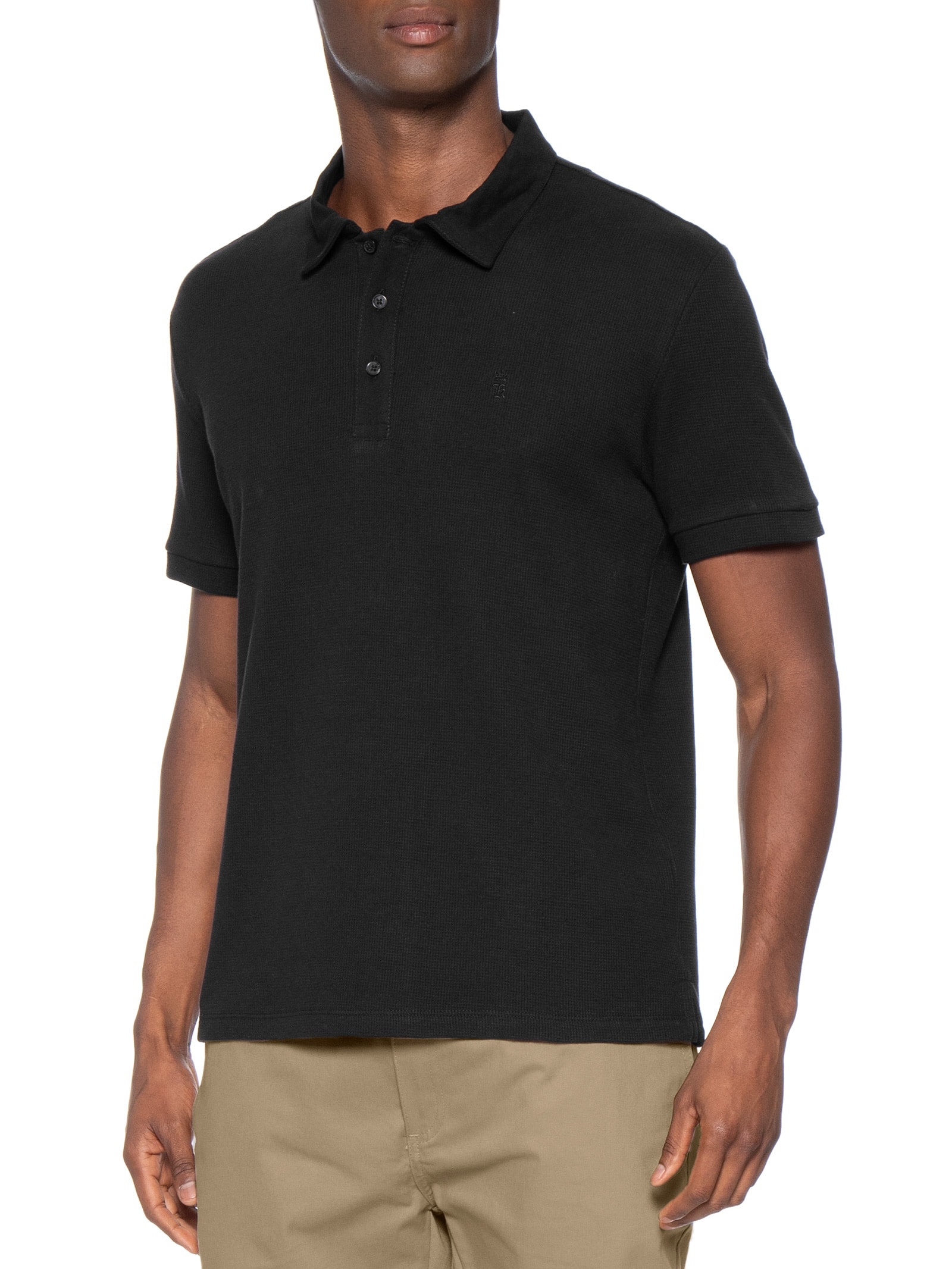 Polo Masculina Waffle Com Sarja Preto Sergio K