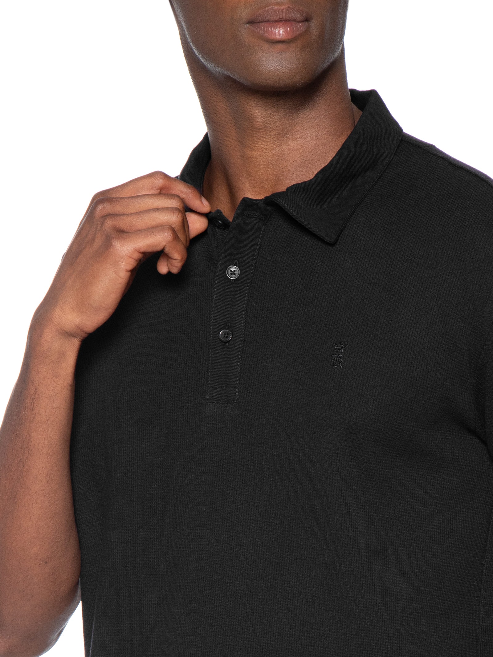 Polo Masculina Waffle Com Sarja Preto Sergio K