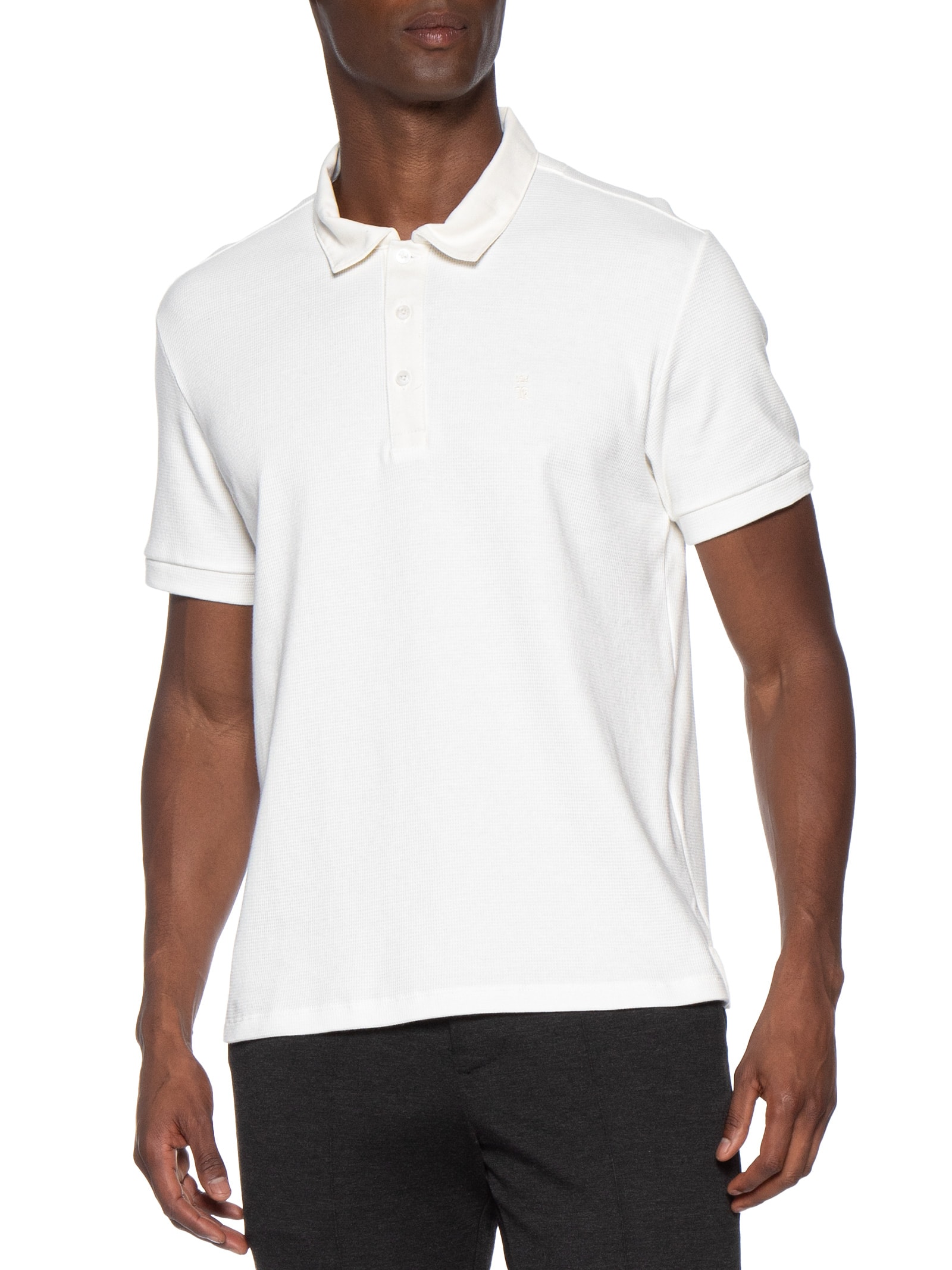 Polo Masculina Waffle com Sarja – Branco Sergio K