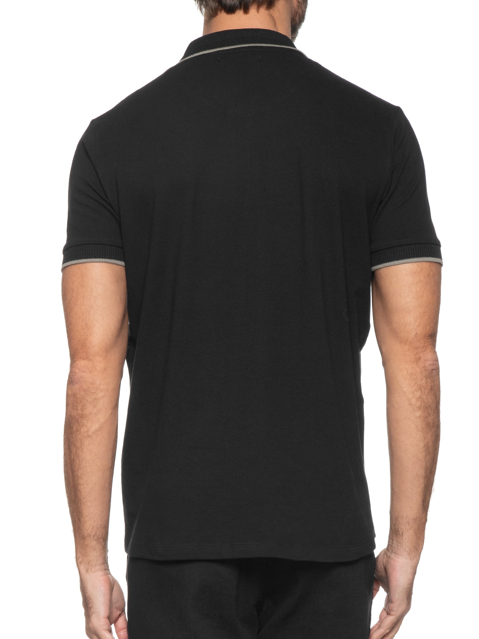 2 Essential - Polo Masculina Zíper Com Detalhe Em Fris - Preto