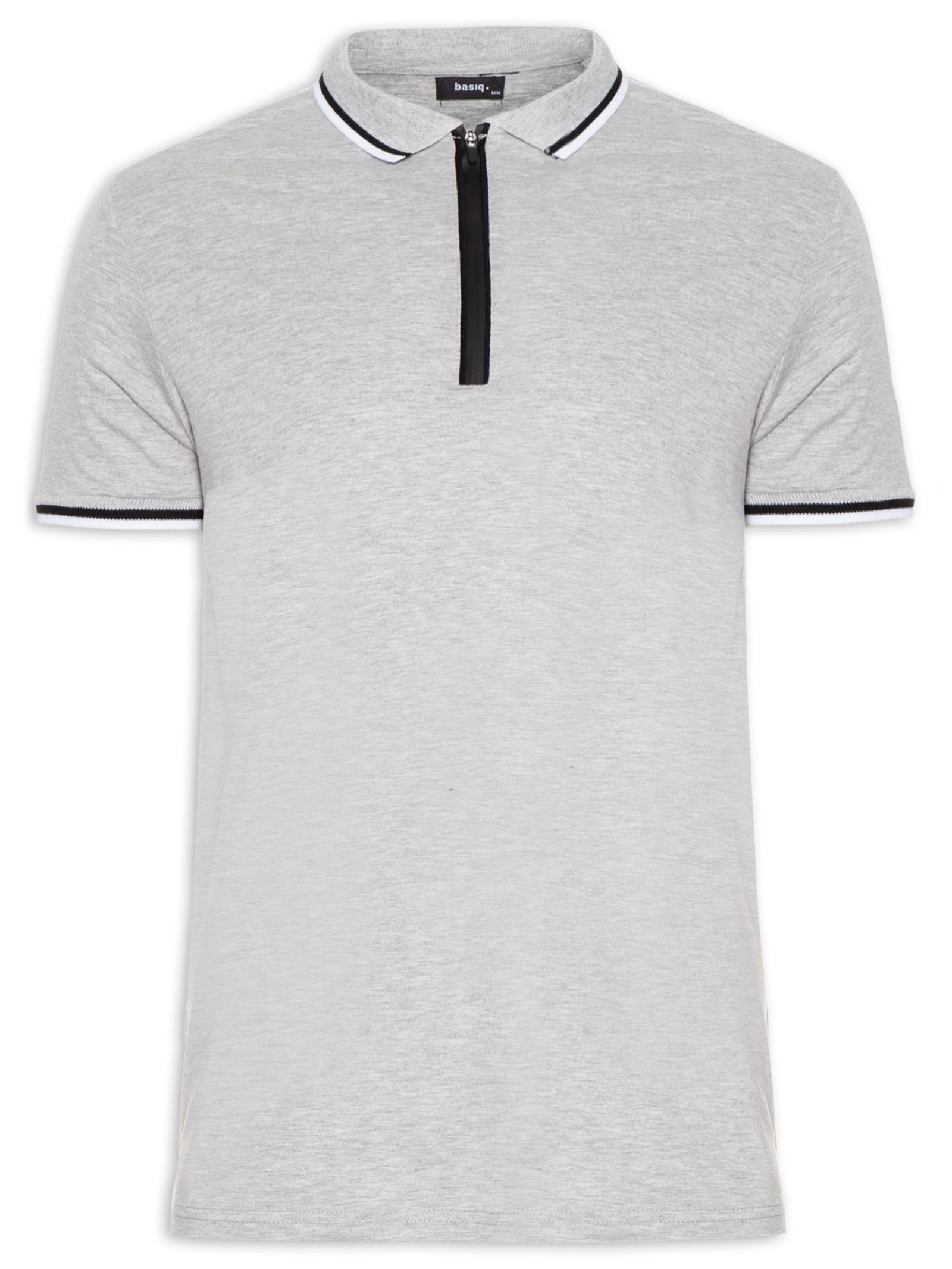 Polo Masculina Zíper Com Recorte Em Retilínea Cinza Basiq Men