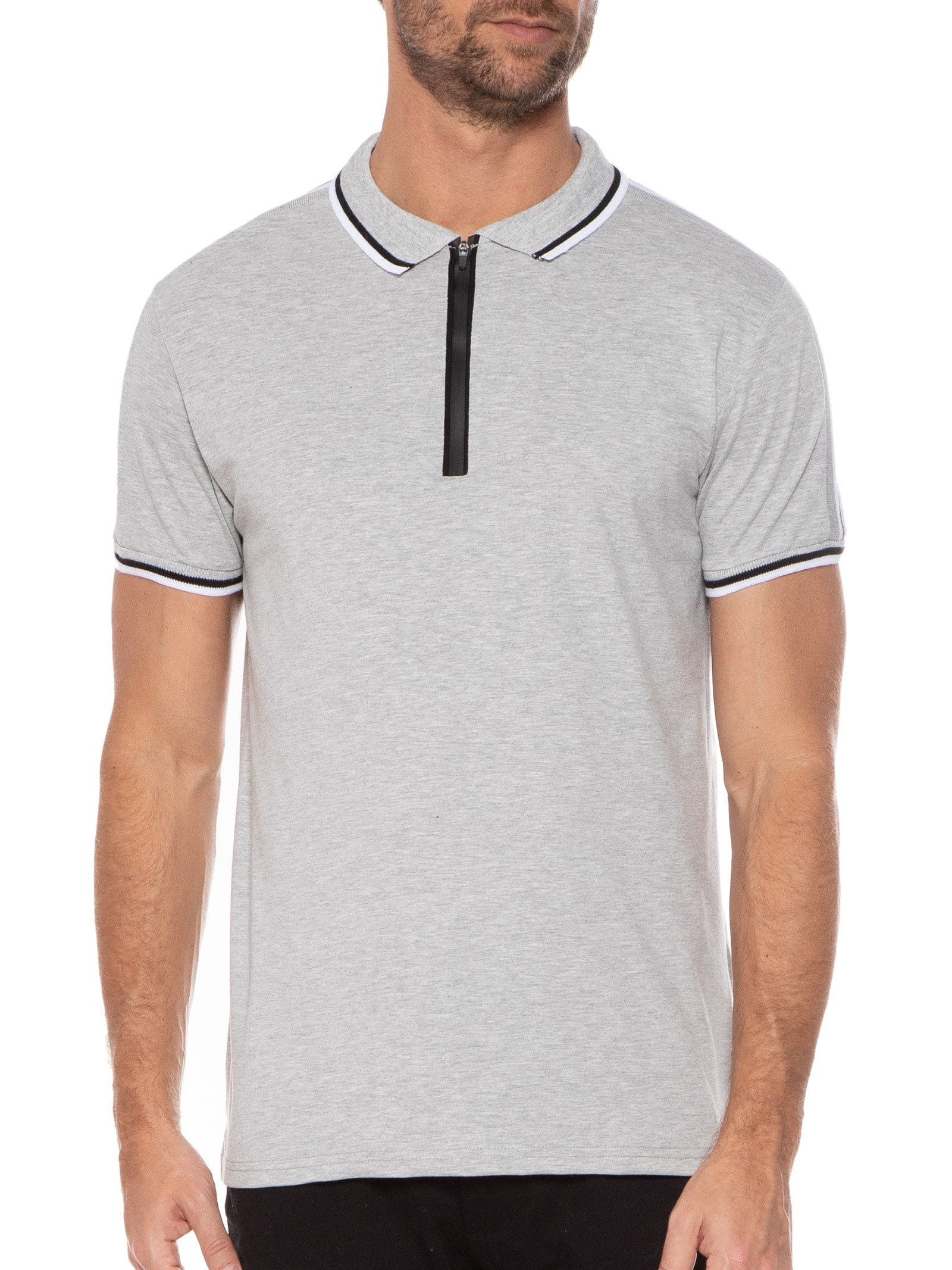 Polo Masculina Zíper Com Recorte Em Retilínea Cinza Basiq Men