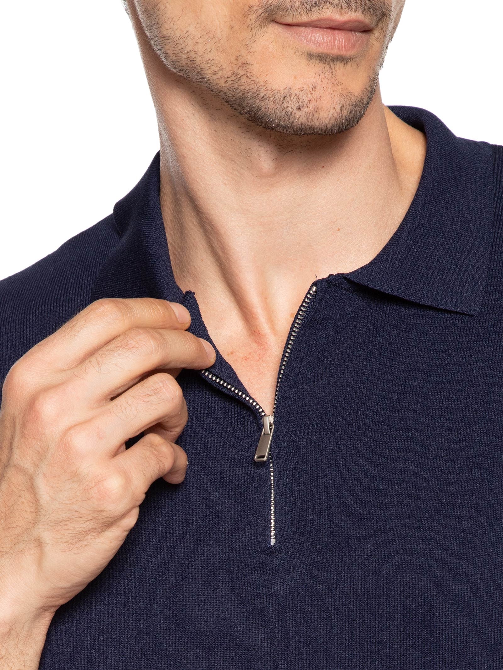 Polo Masculina Zíper Em Tricot Azul '2 Essential