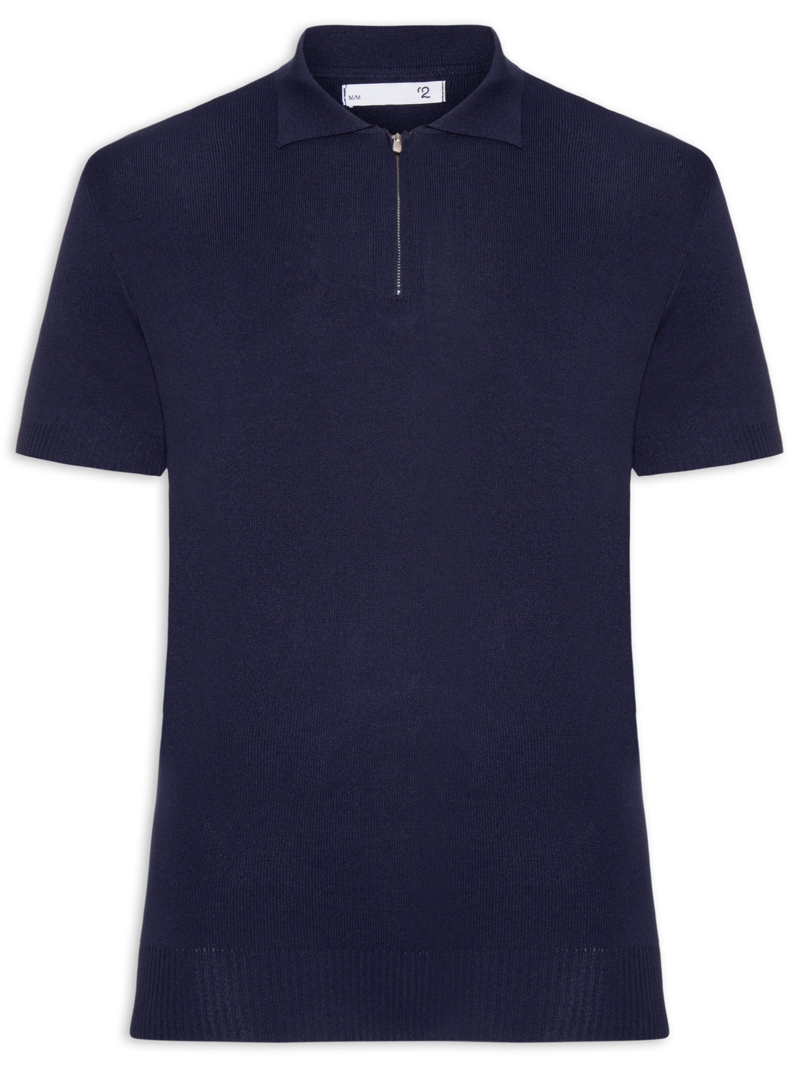 Polo Masculina Zíper Em Tricot Azul '2 Essential