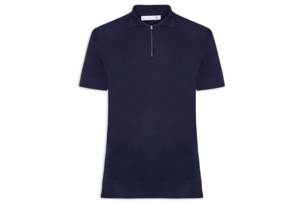 Polo Masculina Zíper Em Tricot - Azul