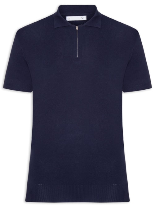 Polo Masculina Zíper Em Tricot - Azul